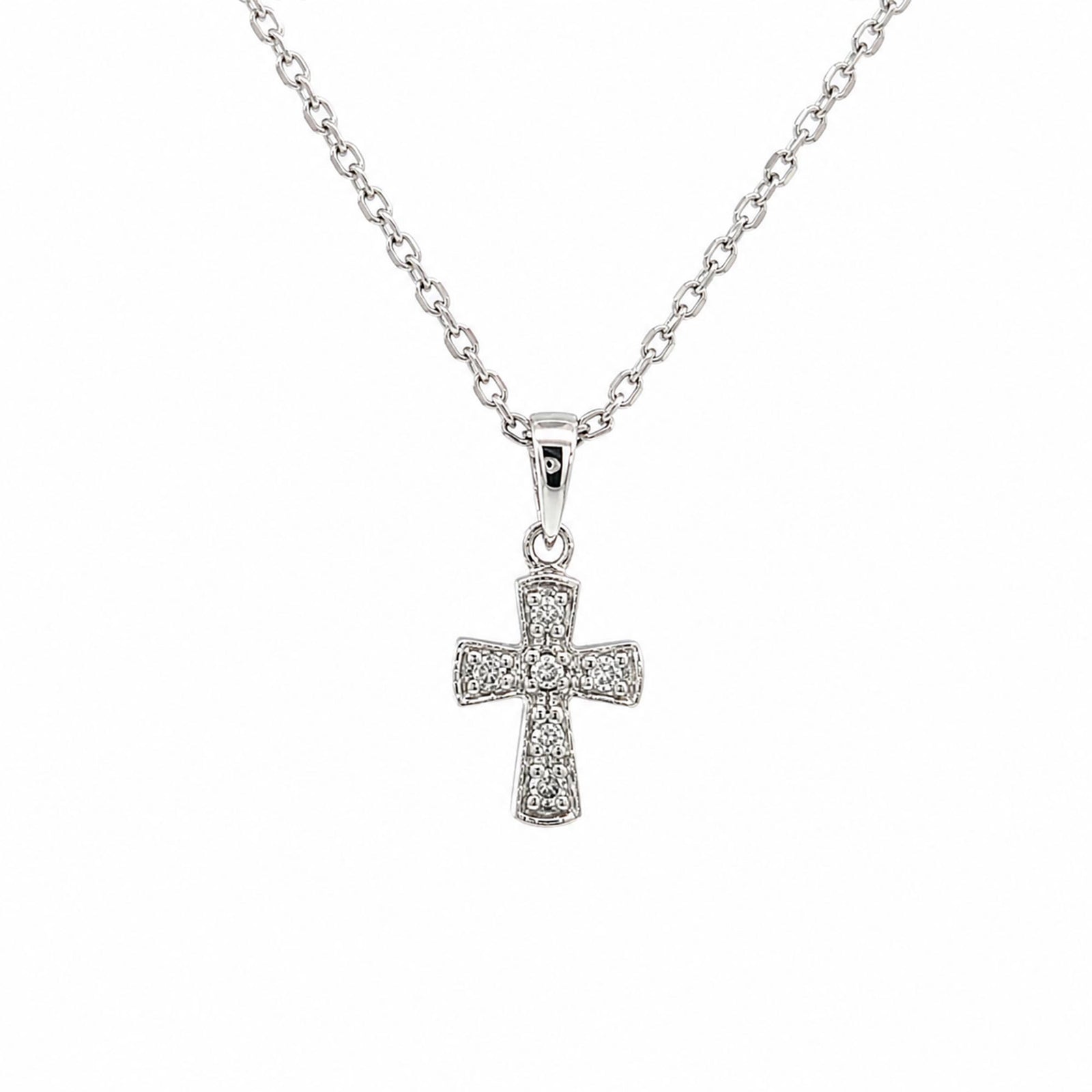 14K White Gold 0.03cttw. Diamond Mini Cross Pendant