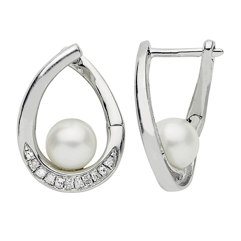 Sterling Silver Freshwater Pearl & Diamond Dangle Earrings