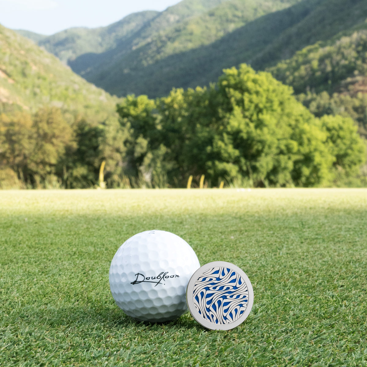 The Labyrinth - Titanium & Sterling Silver w/ Blue Cerakote Doubloon Golf Ball Marker