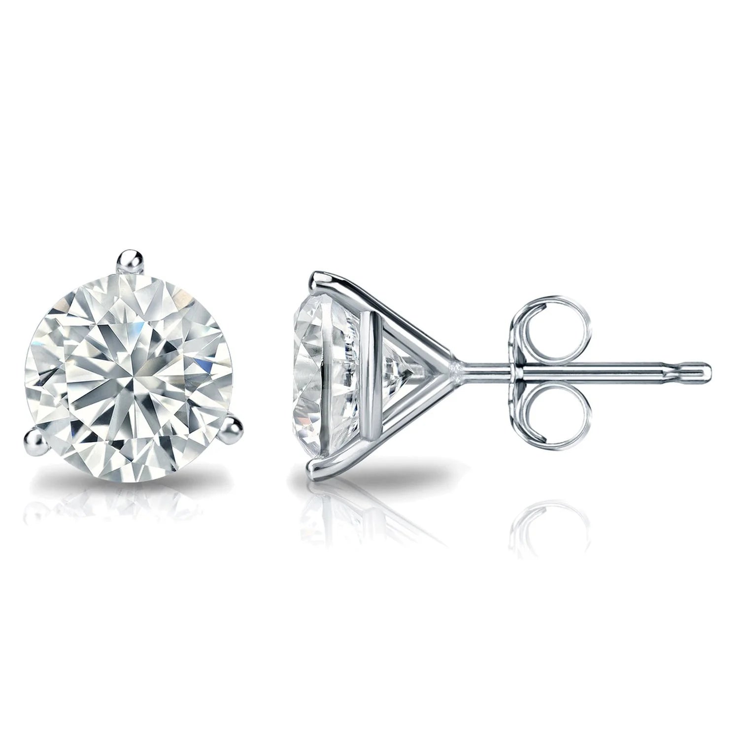 2 Carat Round 14K White Gold 3 Prong Martini Set Diamond Solitaire Stud Earrings