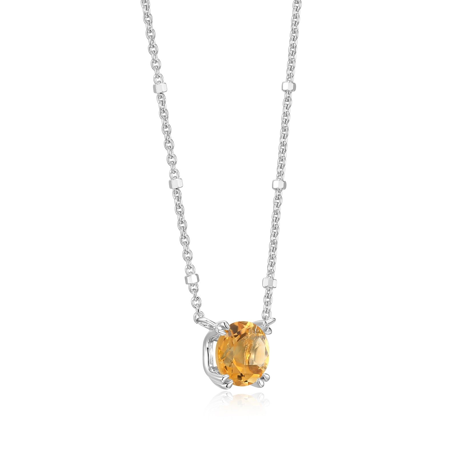 Samuel B. Citrine Solitaire Birthstone Sparkle Necklace - November