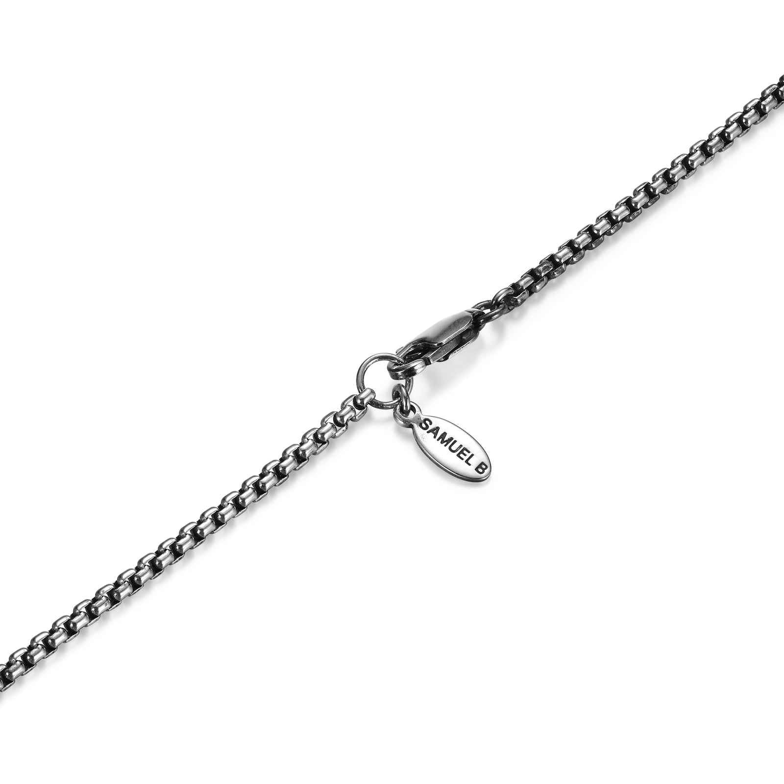 Samuel B. Jack Dog Tag Sterling Silver Black Picasso Pendant w/ 22" Round Box Link Chain