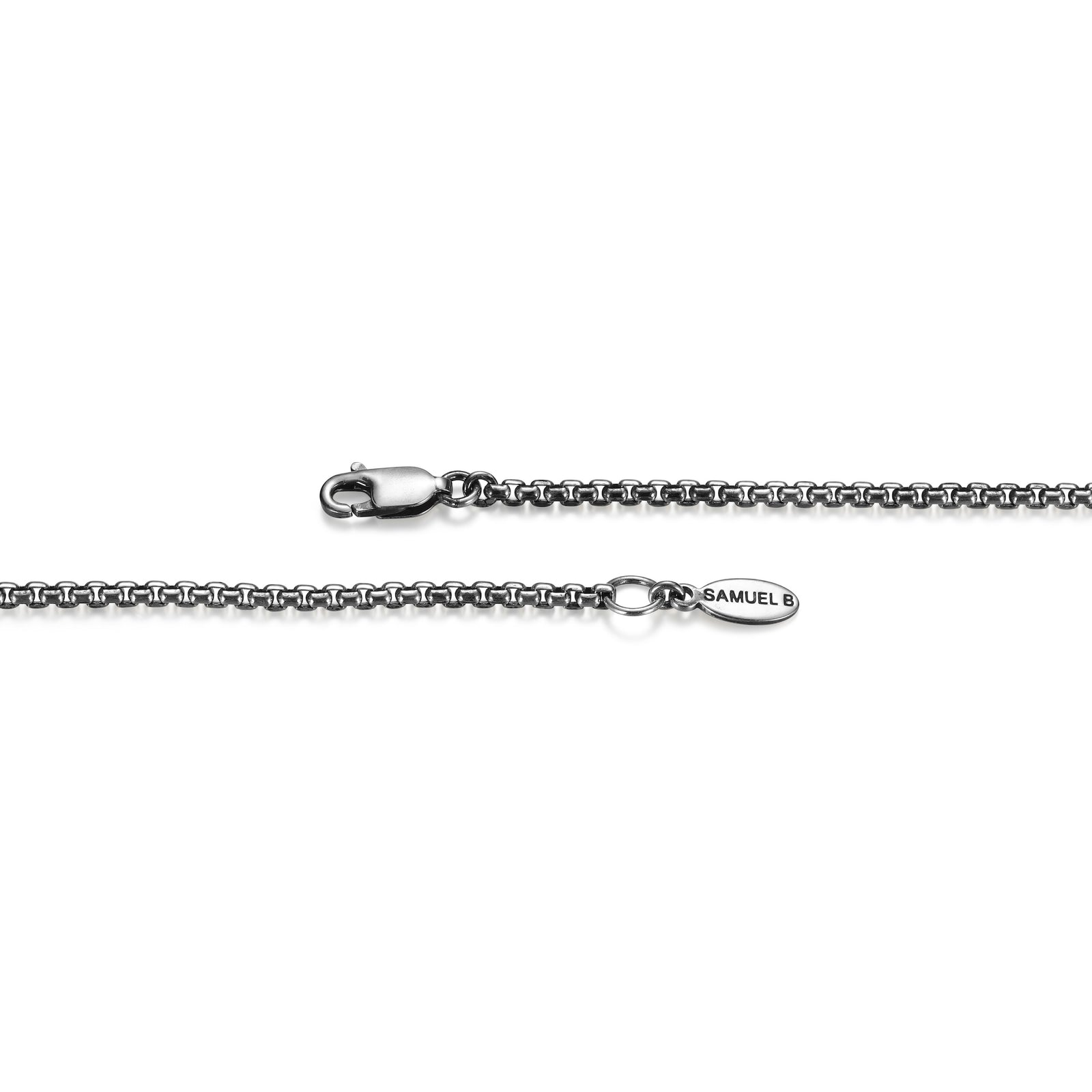 Samuel B. Jack Dog Tag Sterling Silver Black Picasso Pendant w/ 22" Round Box Link Chain