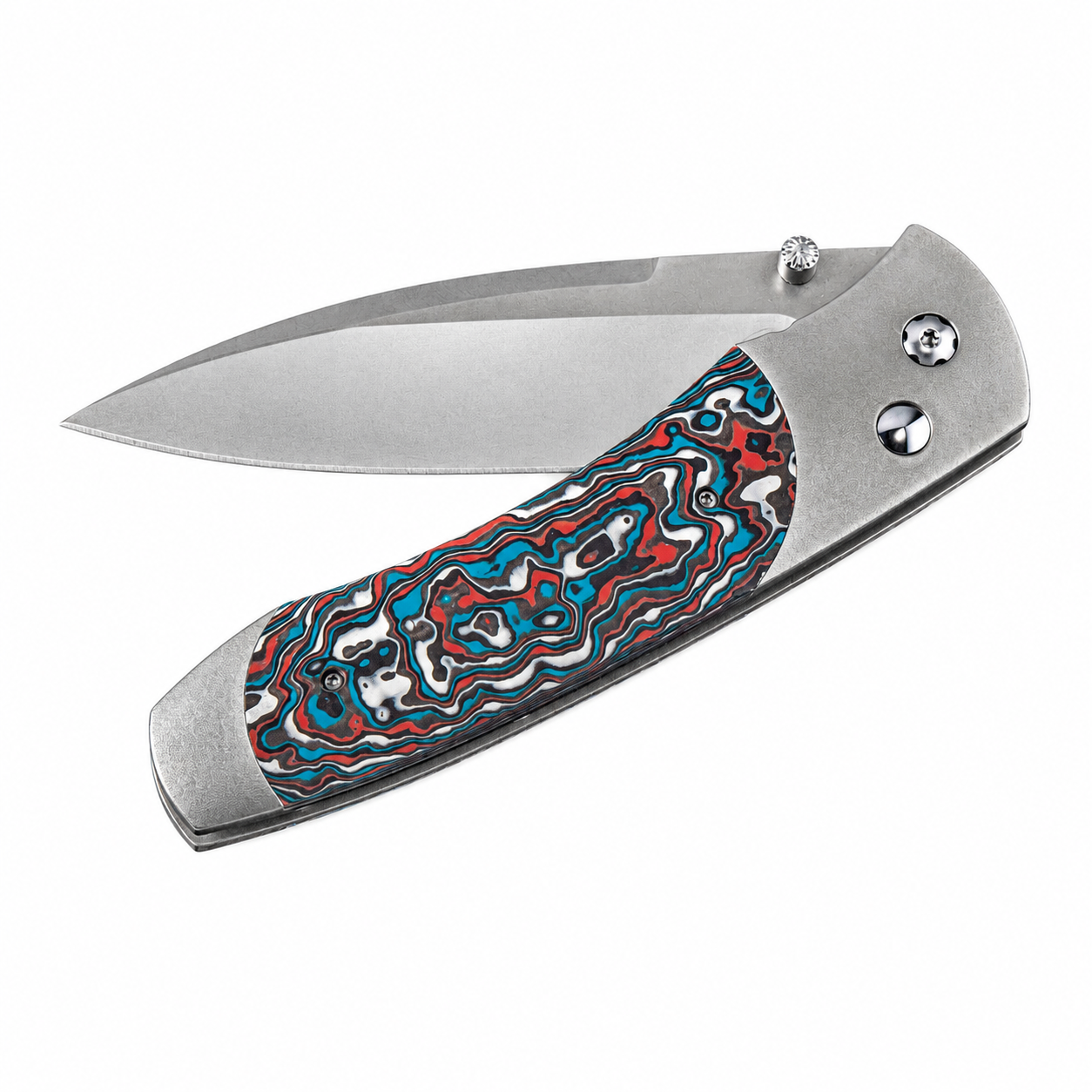 William Henry A300-11 Flame Ocean Carbon Fiber Inlaid Titanium Frame w/ Stainless Steel Blade Folding Knife