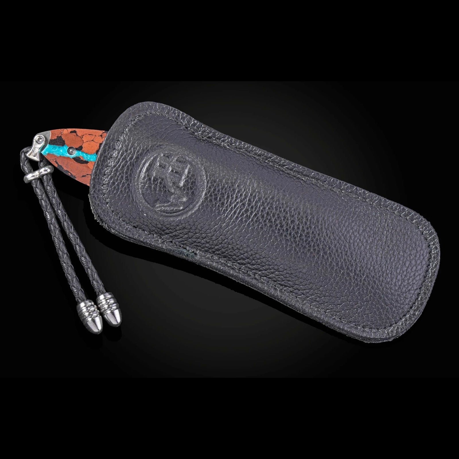William Henry B05 Pahoehoe - Turquoise & Lava Rock Inlaid Titanium Frame w/ Firestorm Damascus Blade Folding Knife