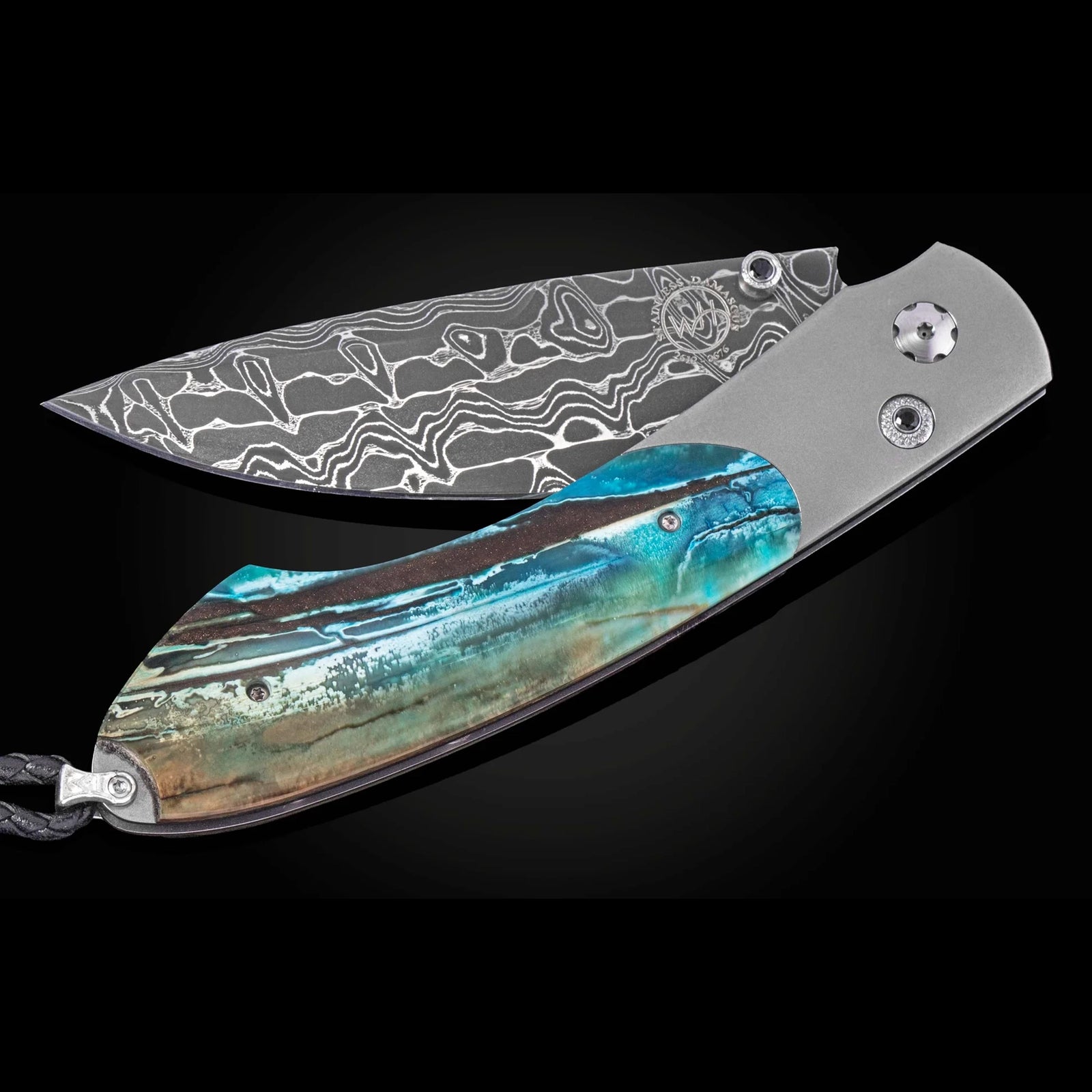 William Henry B12 Parallel - Woolly Mammoth Tooth Inlaid Titanium Frame w/ Intrepid Damascus Blade Folding Knife