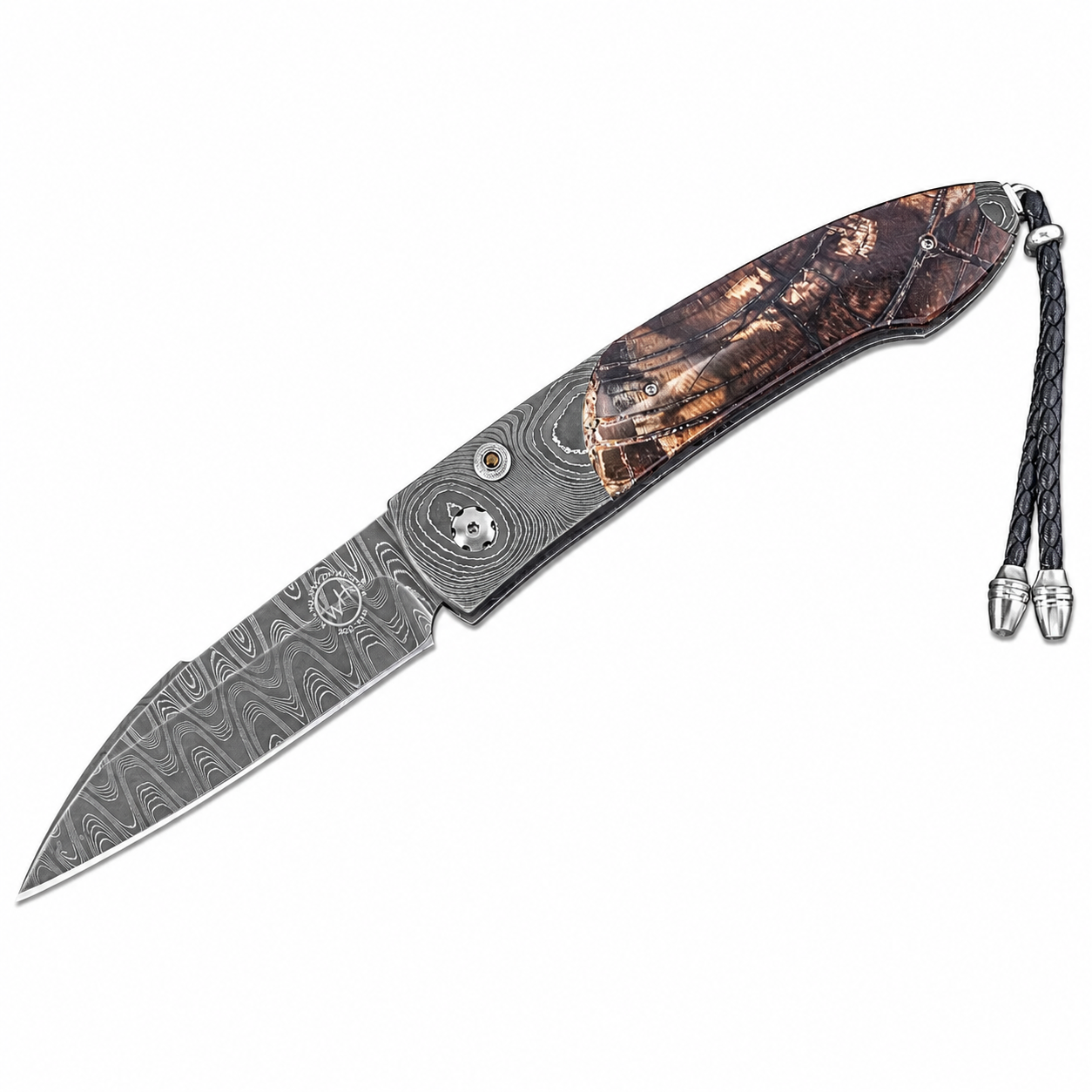 William Henry B22 Epic - Woolly Mammoth Tusk Inlaid Twist Damascus Frame w/ Meadows Damascus Blade Automatic Folding Knife