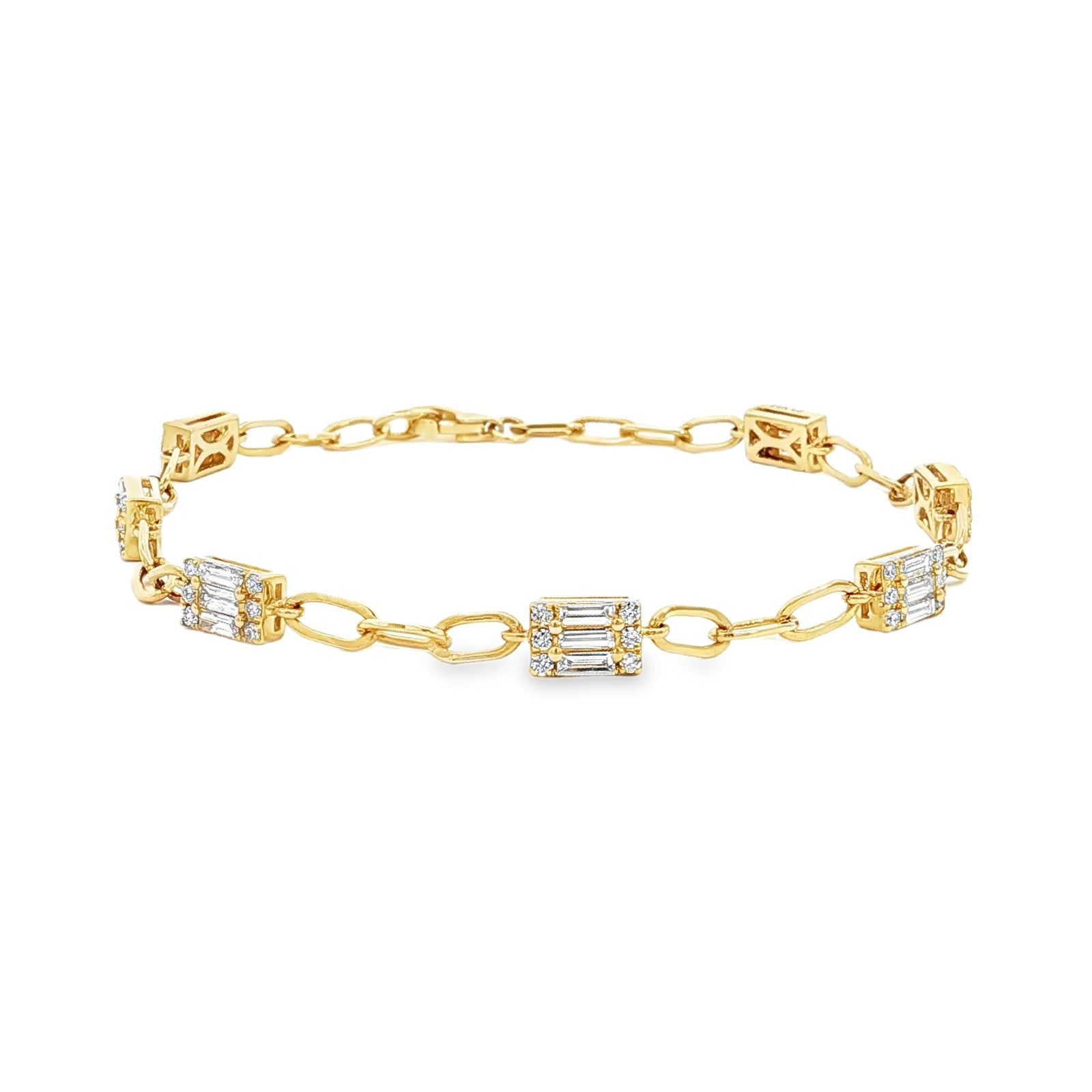 14K Yellow Gold 1.11cttw. Diamond Multi Section Link Bracelet