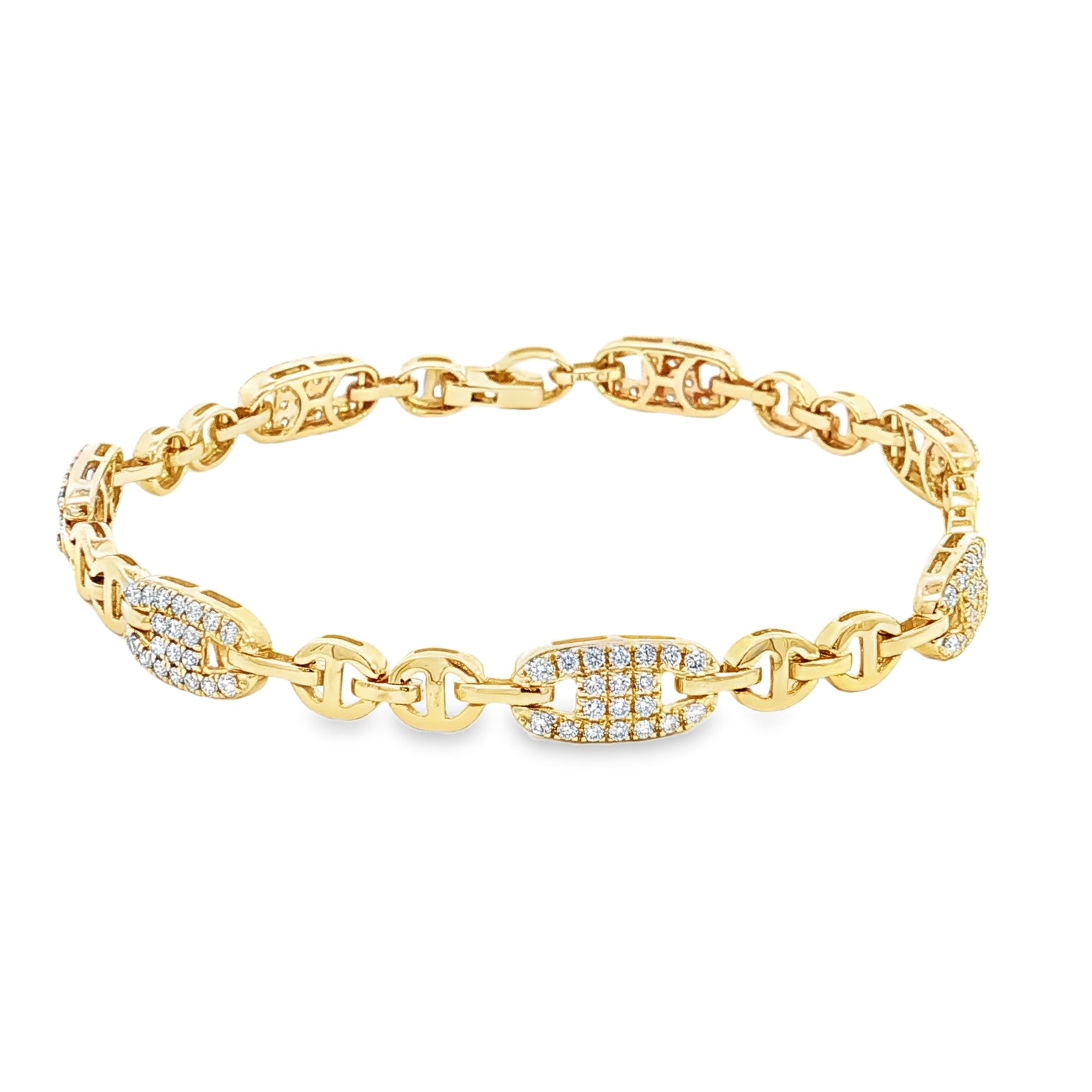 14K Yellow Gold 1.00cttw. Diamond Sectional Fancy Link Bracelet