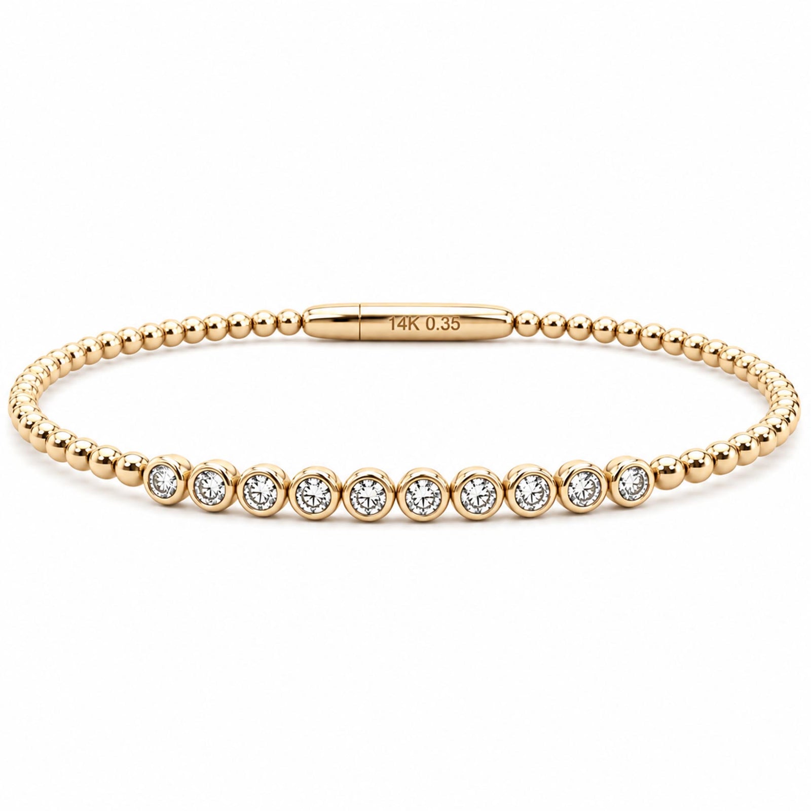 14K Yellow Gold 0.35cttw. Diamond Beaded Flexible Bracelet