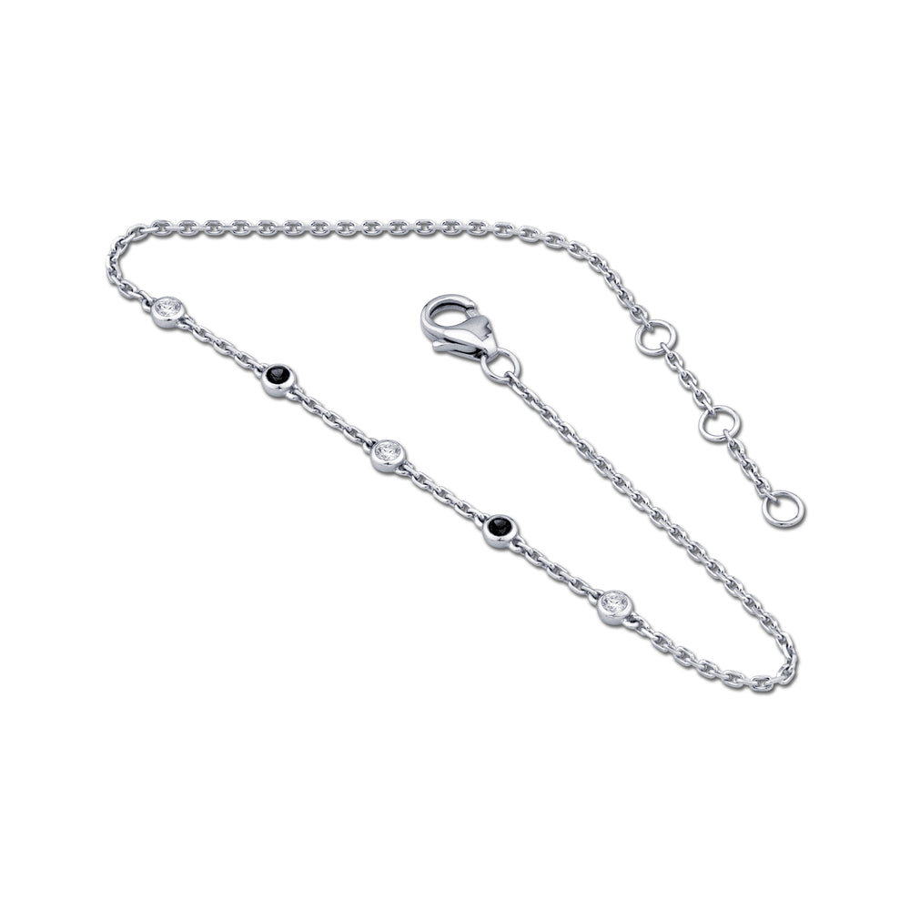 14K White Gold Diamond & Sapphire Bezel Chain Bracelet