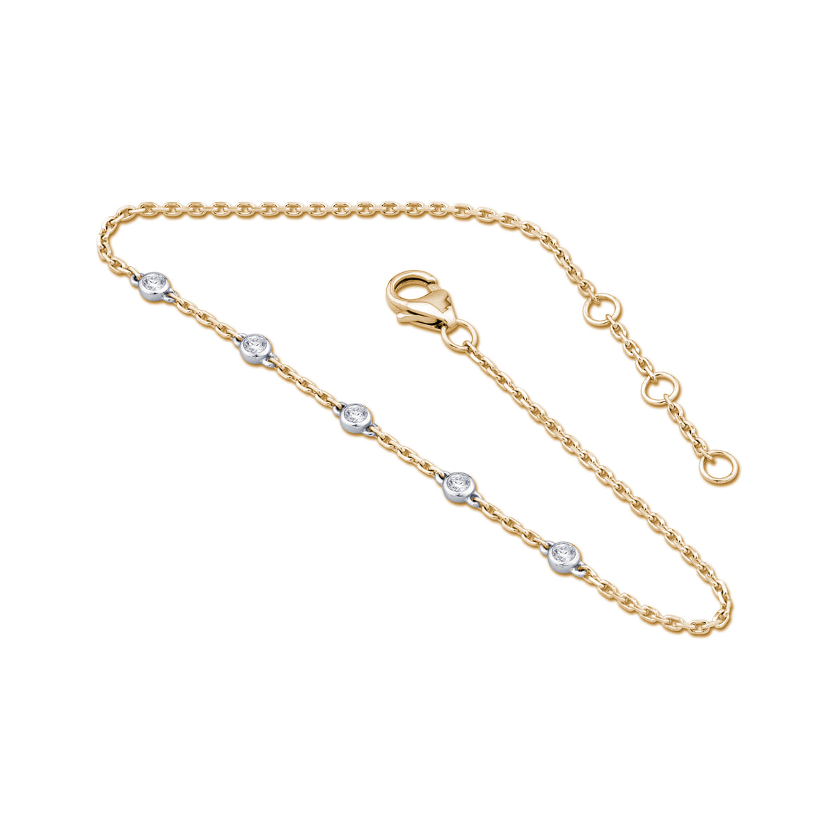 14K Yellow &amp; White Gold Diamond Bezel Chain Bracelet