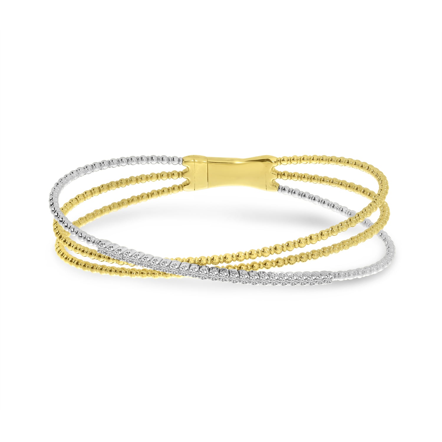 14K Yellow & White Gold 0.47cttw. Diamond Triple Strand Flexible Bracelet