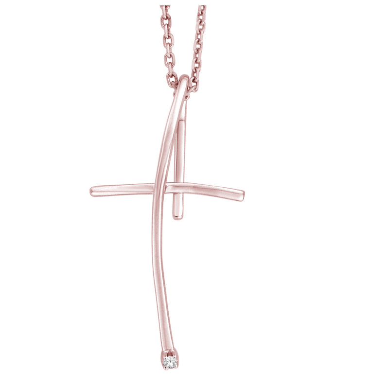 14K Rose Gold 0.01ct. Diamond Cross Pendant
