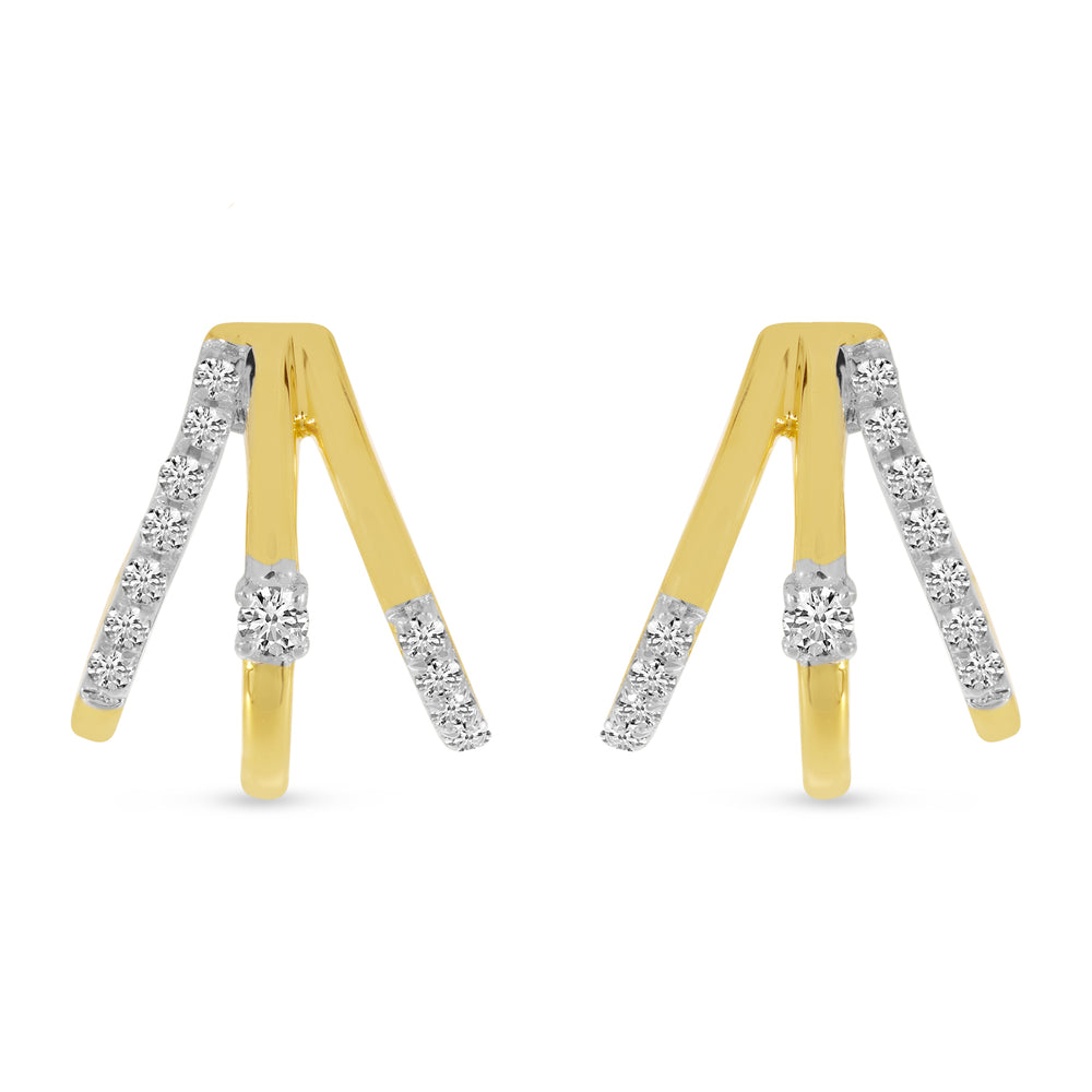 14K Yellow Gold 0.17ct. Diamond Triple Row Huggie Earrings