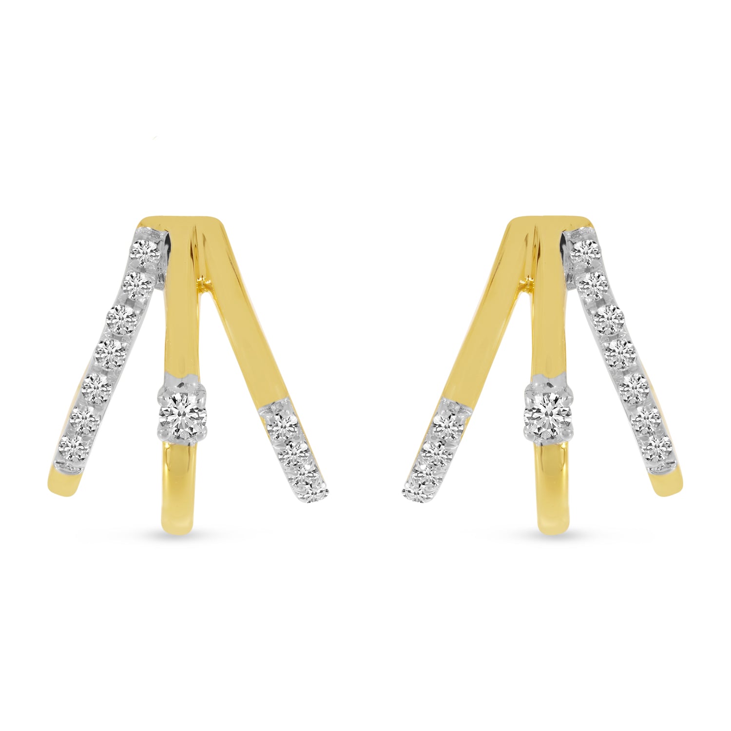 14K Yellow Gold 0.17ct. Diamond Triple Row Huggie Earrings