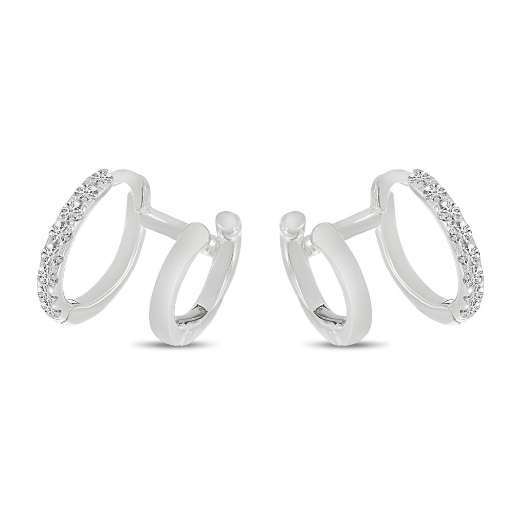 14K White Gold 0.24ct. Diamond Double Hoop Huggie Earrings