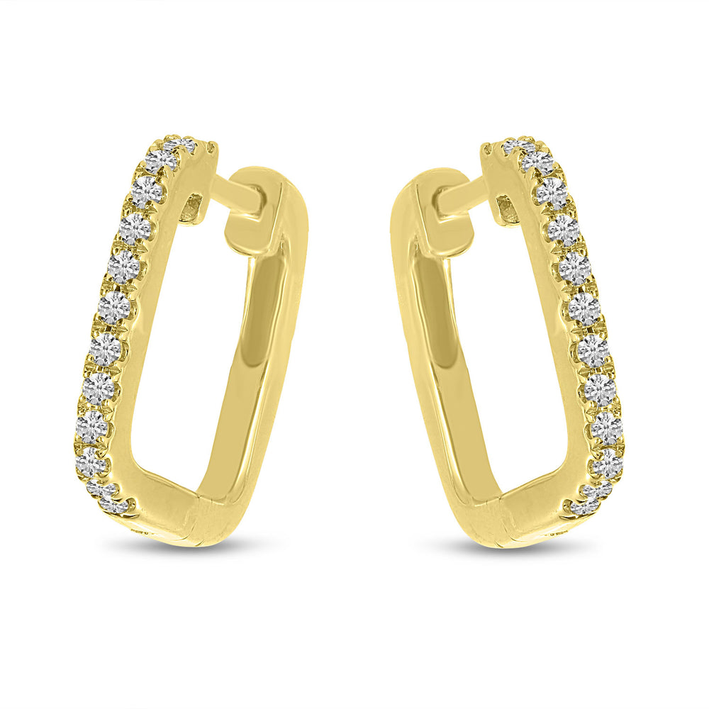 14K Yellow Gold 0.16ct. Diamond Square Hoop Huggie Earrings