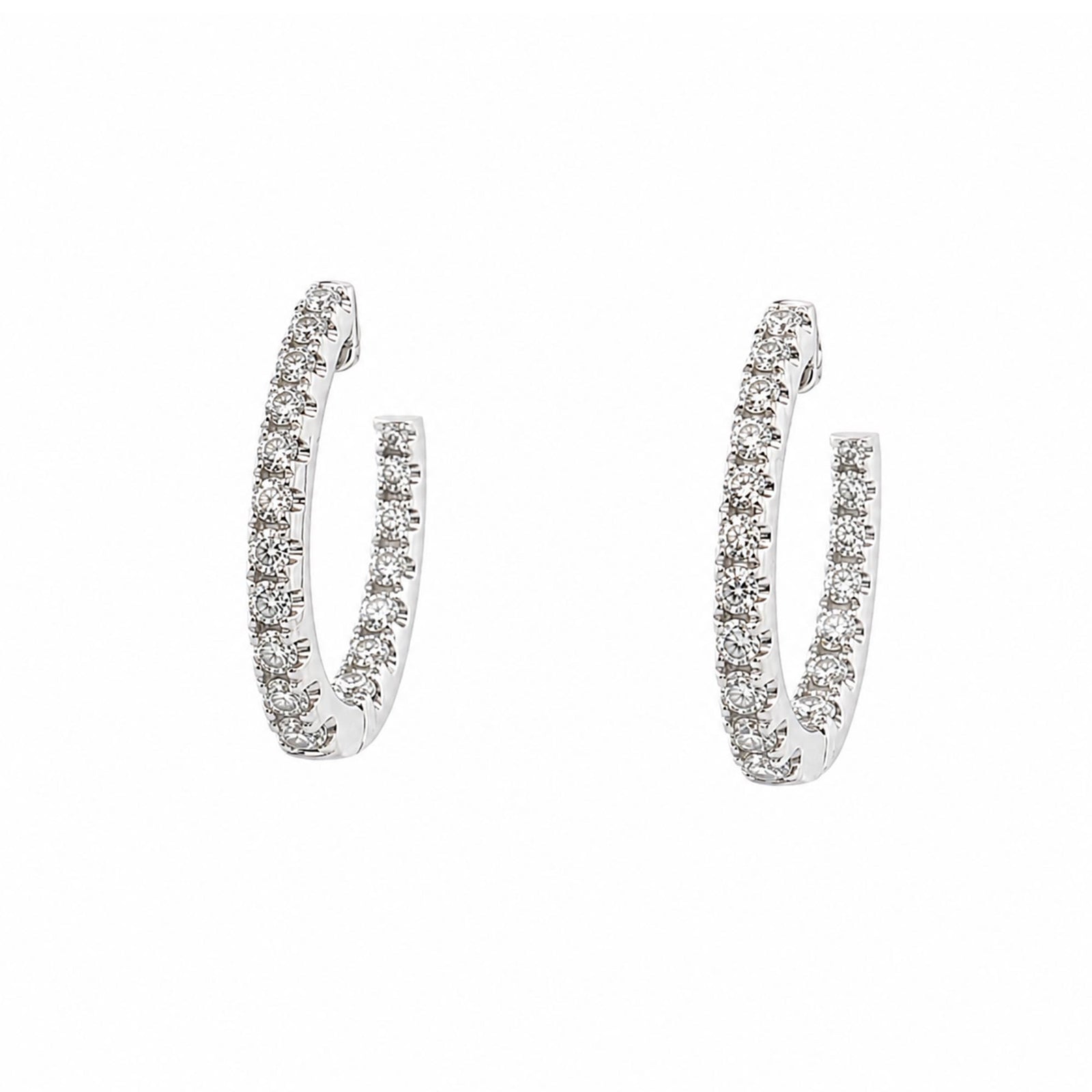 14K White Gold 0.76cttw. Diamond Inside Out Tapered Hoop Earrings