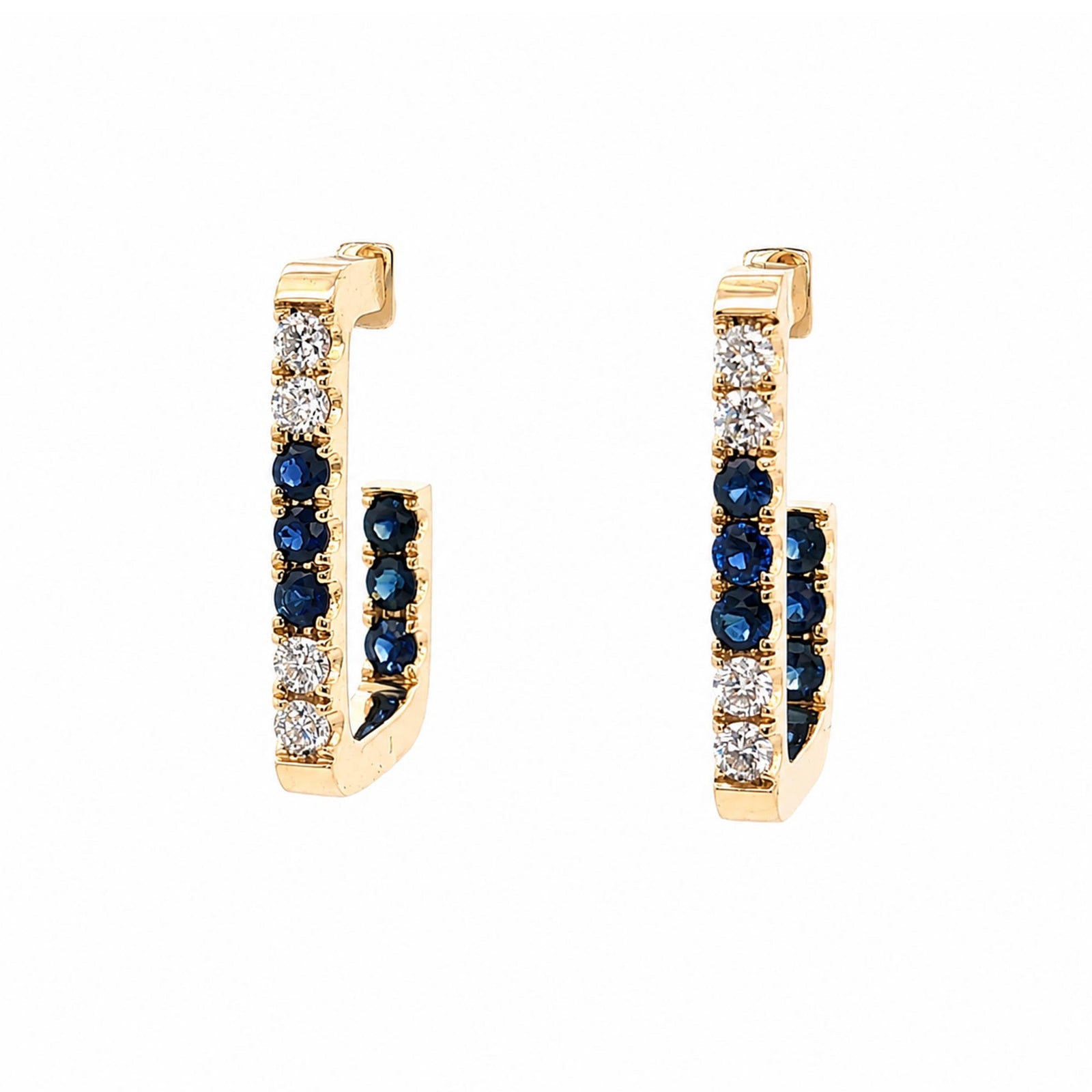 14K Yellow Gold 0.63cttw. Sapphire & 0.31cttw. Diamond Inside Out J Hoop Earrings