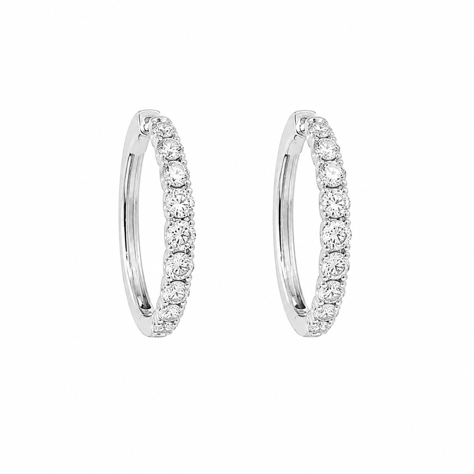 14K White Gold 0.85cttw. Diamond Graduated Hoop Earrings