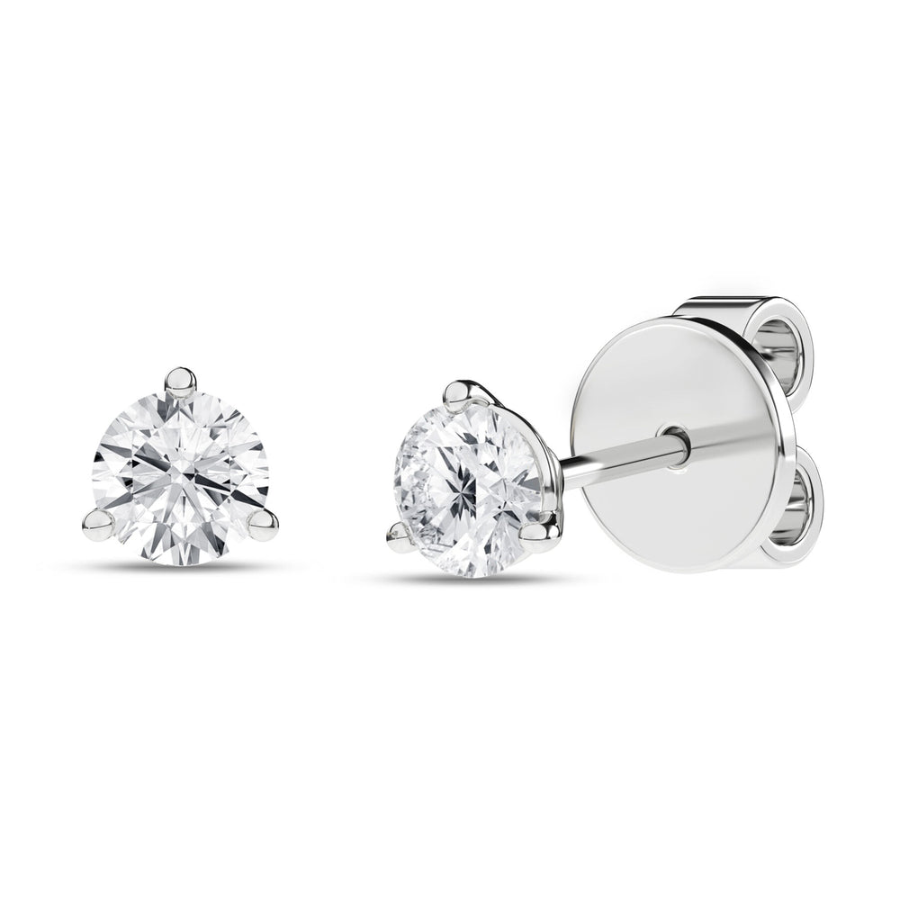 1/2 Carat Round Lab Grown Diamond 14K Gold 3 Prong Martini Solitaire Stud Earrings