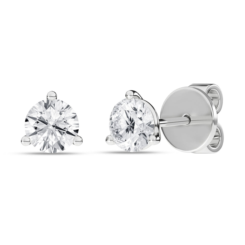 1 Carat Round Lab Grown Diamond 14K Gold 3 Prong Martini Solitaire Stud Earrings