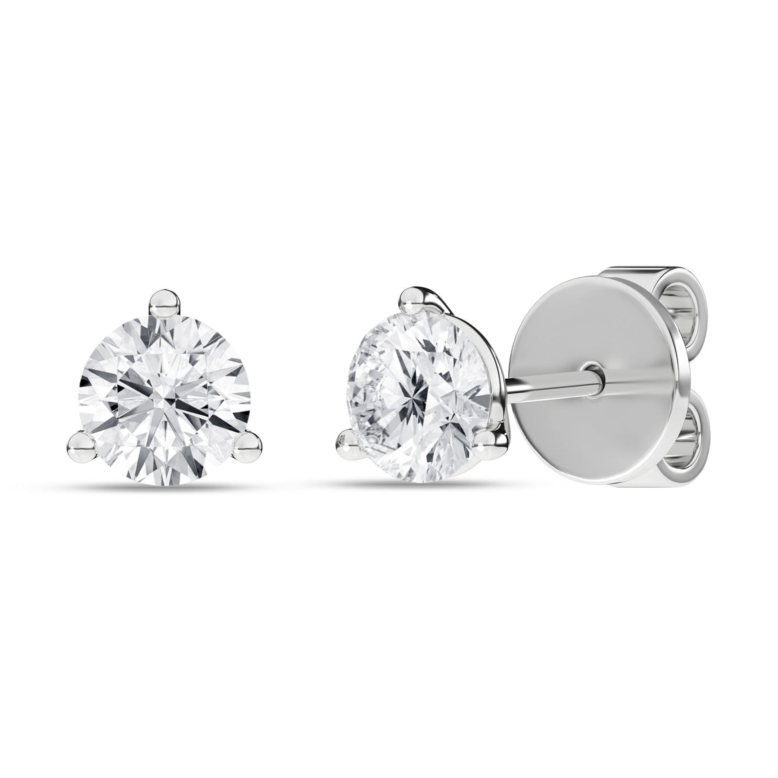 1 Carat Round Lab Grown Diamond 14K White Gold 3 Prong Martini Solitaire Stud Earrings