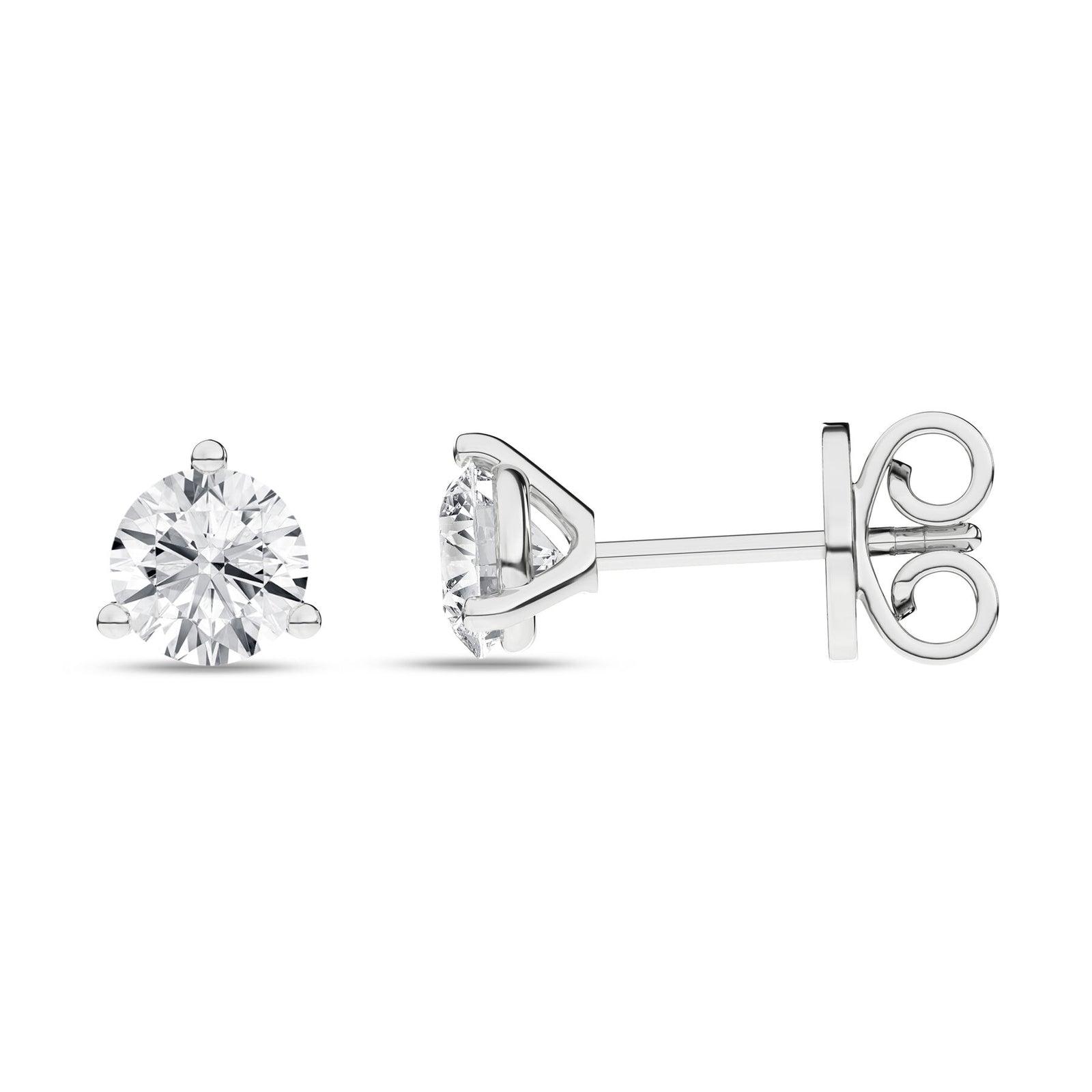 1 Carat Round Lab Grown Diamond 14K White Gold 3 Prong Martini Solitaire Stud Earrings