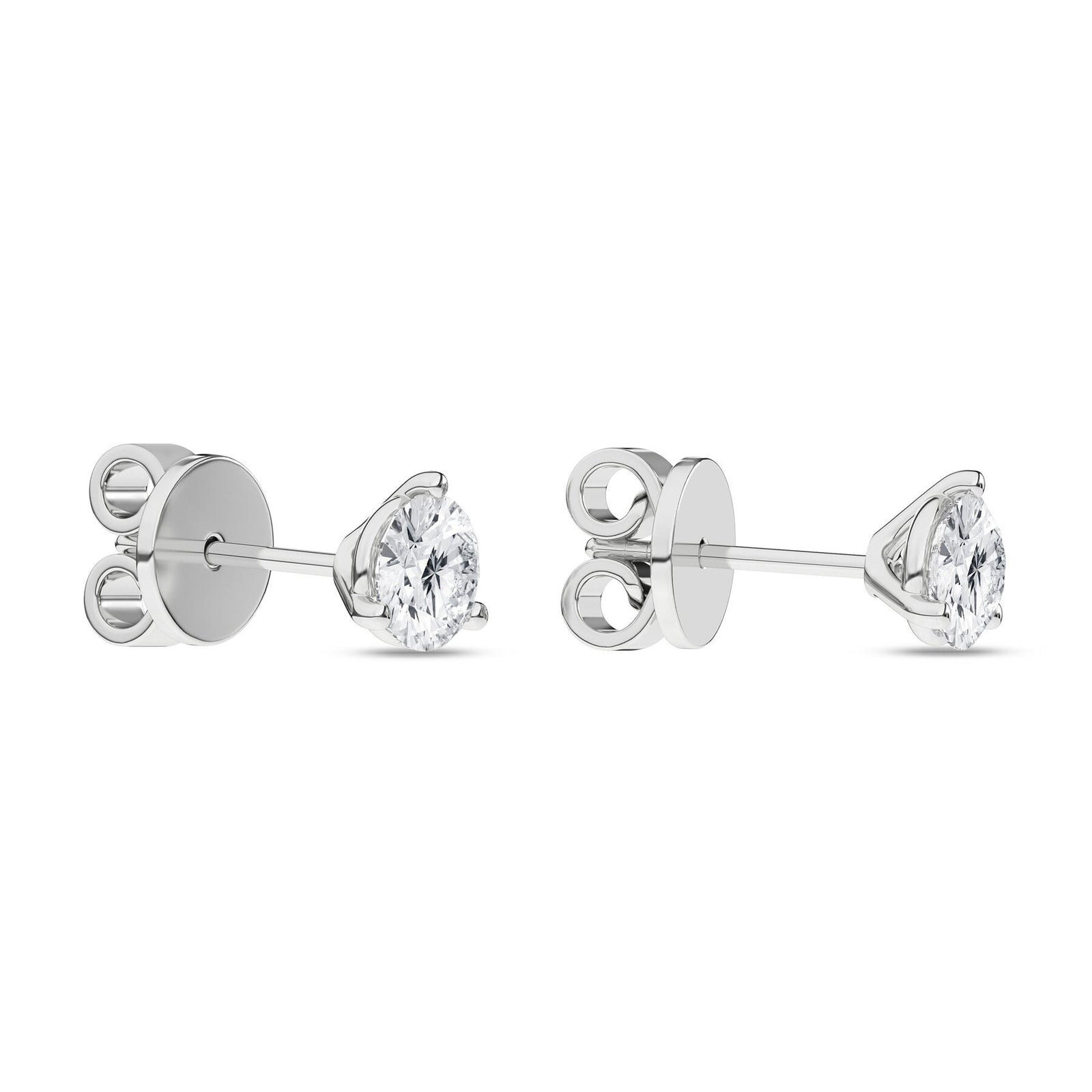 1 Carat Round Lab Grown Diamond 14K White Gold 3 Prong Martini Solitaire Stud Earrings