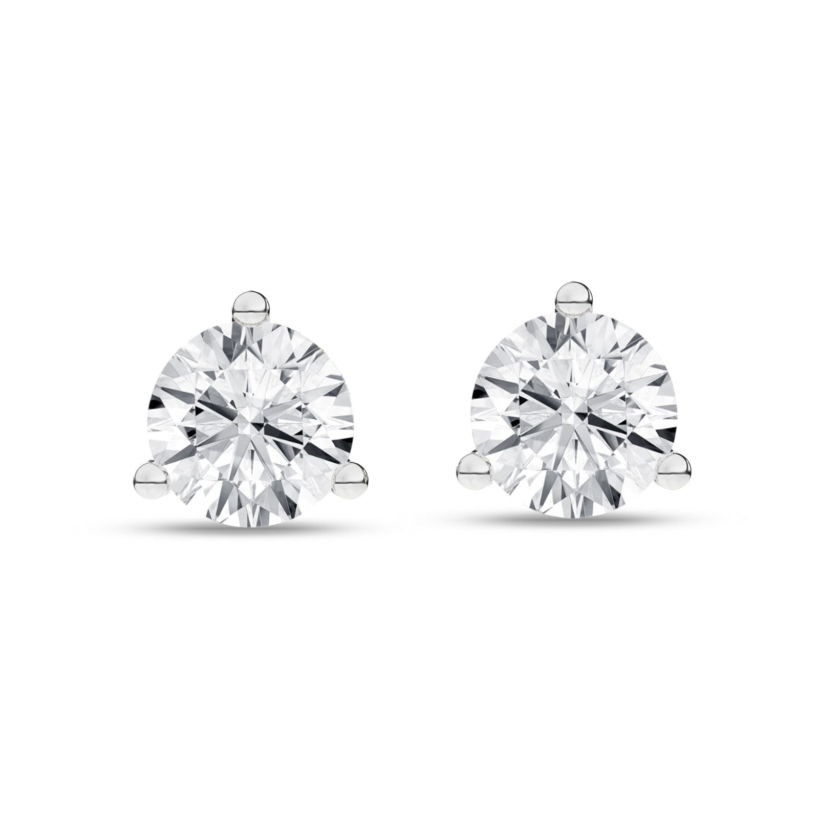 1 Carat Round Lab Grown Diamond 14K White Gold 3 Prong Martini Solitaire Stud Earrings