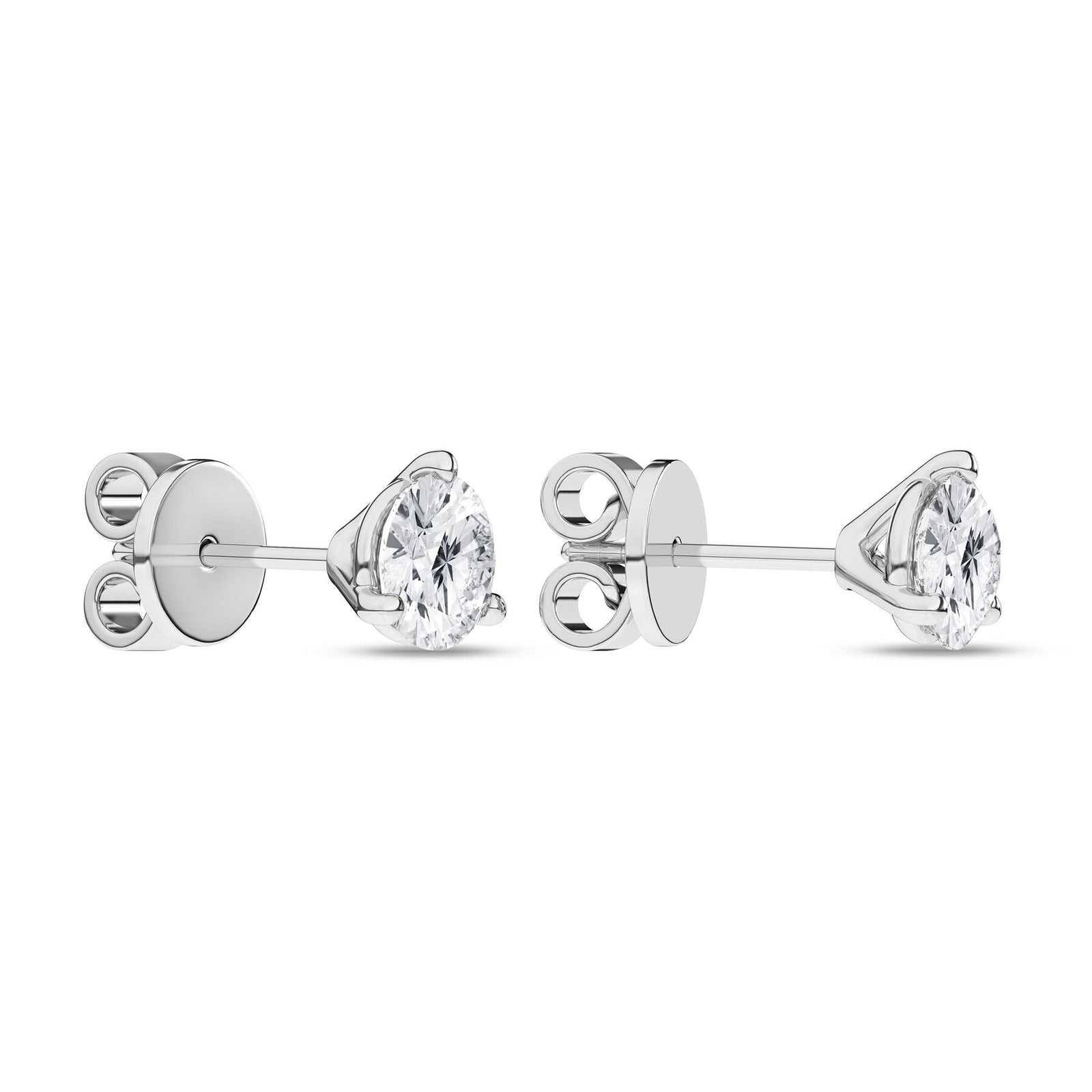 1 ½ Carat Round Lab Grown Diamond 14K White Gold 3 Prong Martini Solitaire Stud Earrings