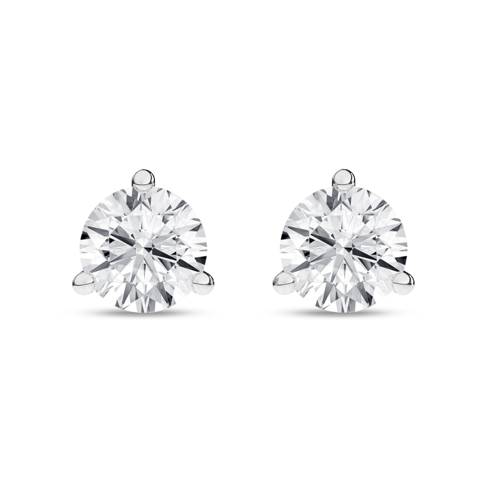 1 ½ Carat Round Lab Grown Diamond 14K White Gold 3 Prong Martini Solitaire Stud Earrings