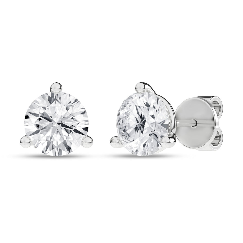 3 Carat Round Lab Grown Diamond 14K Gold 3 Prong Martini Solitaire Stud Earrings