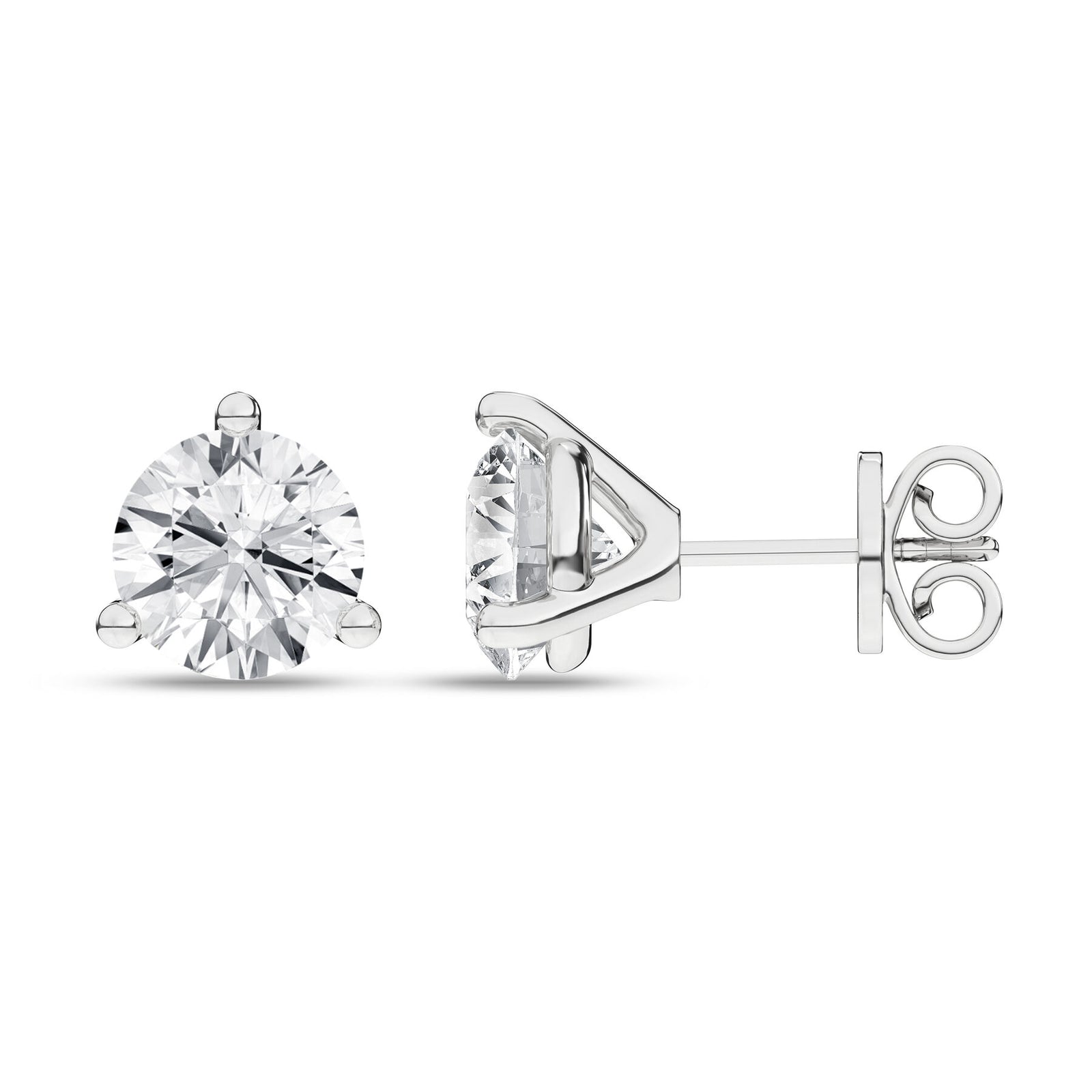 3 Carat Round Lab Grown Diamond 14K White Gold 3 Prong Martini Solitaire Stud Earrings