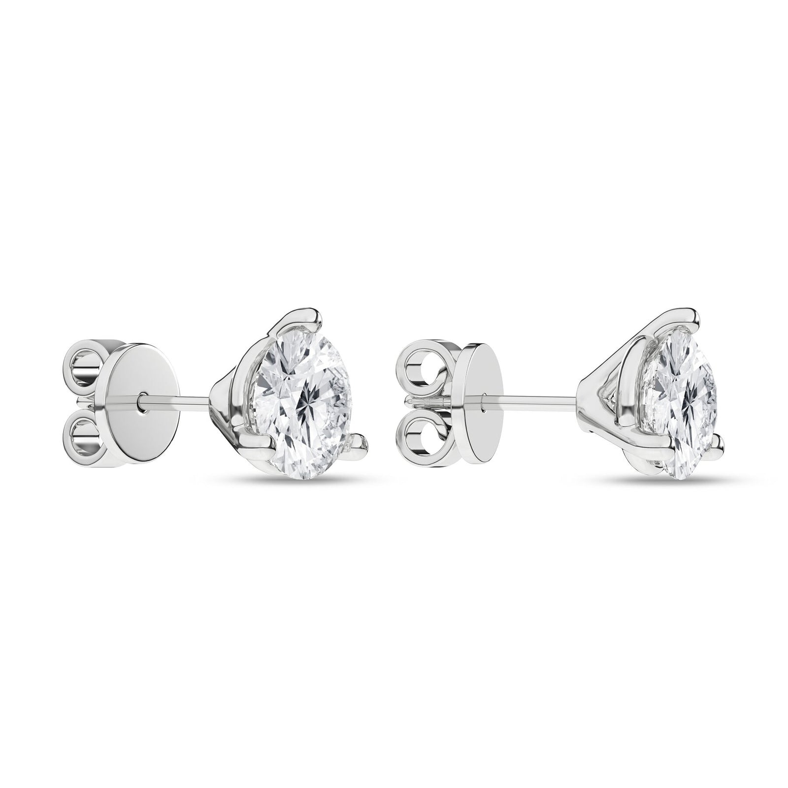 3 Carat Round Lab Grown Diamond 14K White Gold 3 Prong Martini Solitaire Stud Earrings