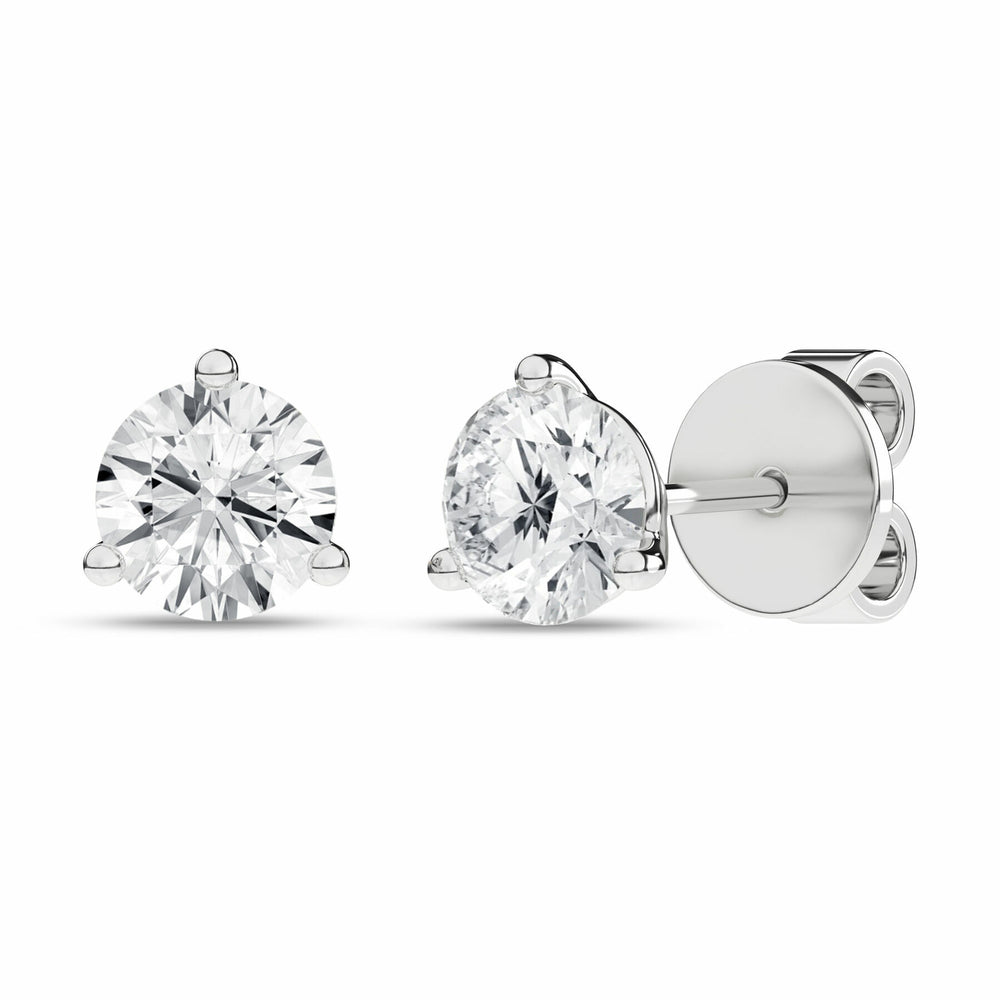 1 ¼ Carat Round Lab Grown Diamond 14K Gold 3 Prong Martini Solitaire Stud Earrings