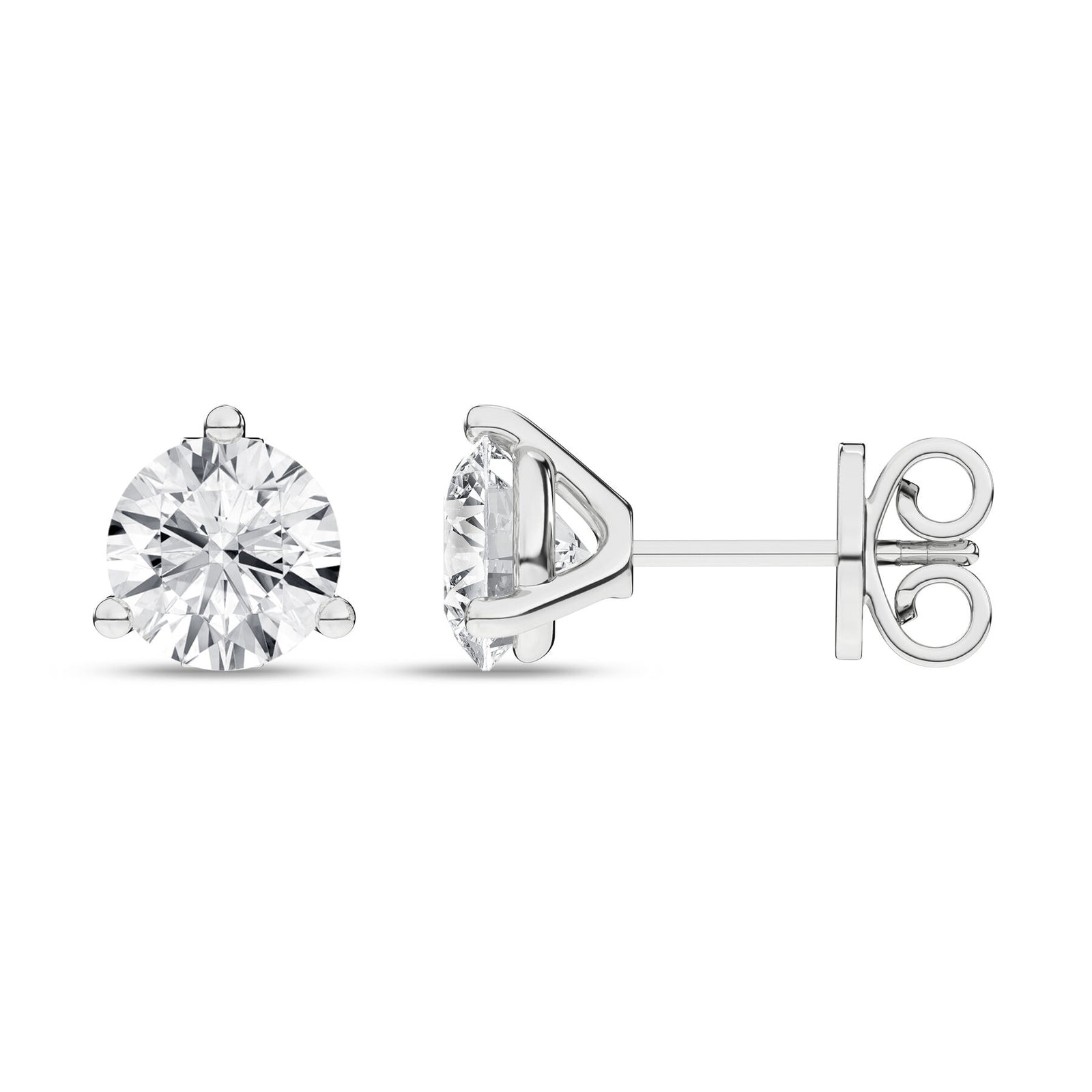 2 Carat Round Lab Grown Diamond 14K White Gold 3 Prong Martini Solitaire Stud Earrings