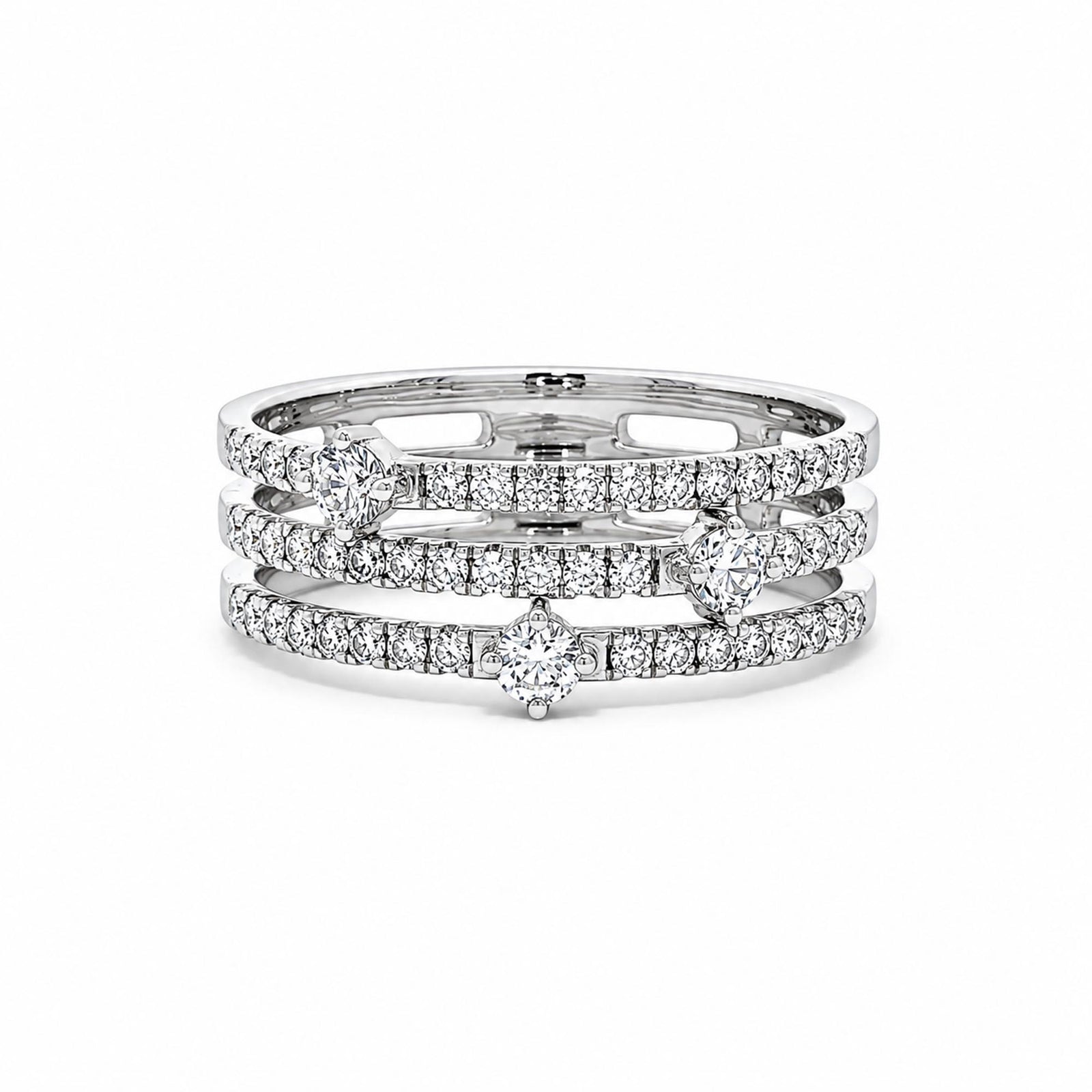 14K White Gold 0.57cttw. Diamond Multi Row Fashion Ring
