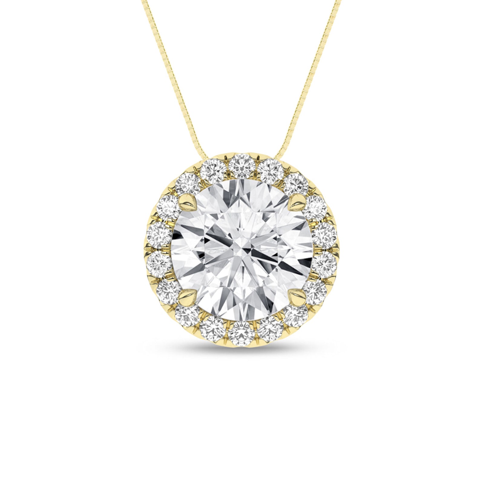 1.15 Carat Round Lab Grown Diamond 14K Gold Halo Necklace