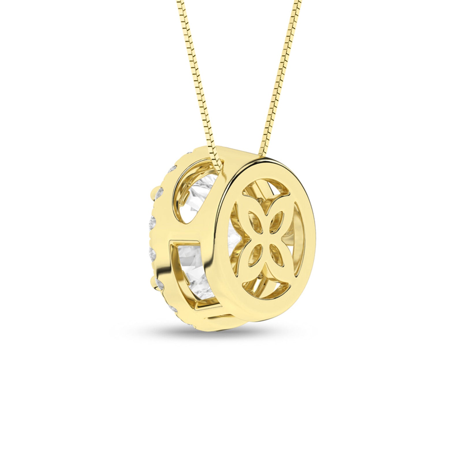 1.15 Carat Round Lab Grown Diamond 14K Gold Halo Necklace