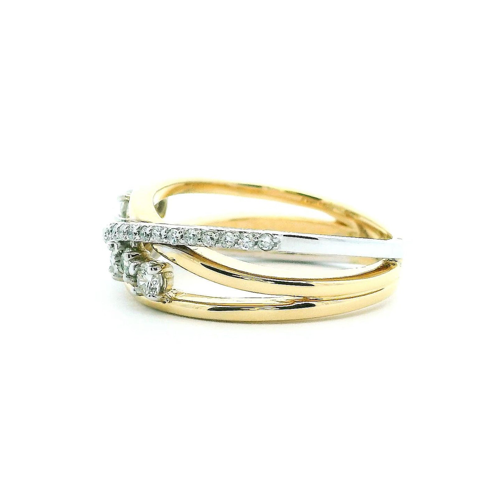 14K Two-Tone Gold 0.42cttw. Diamond Multi Crossover Fashion Ring