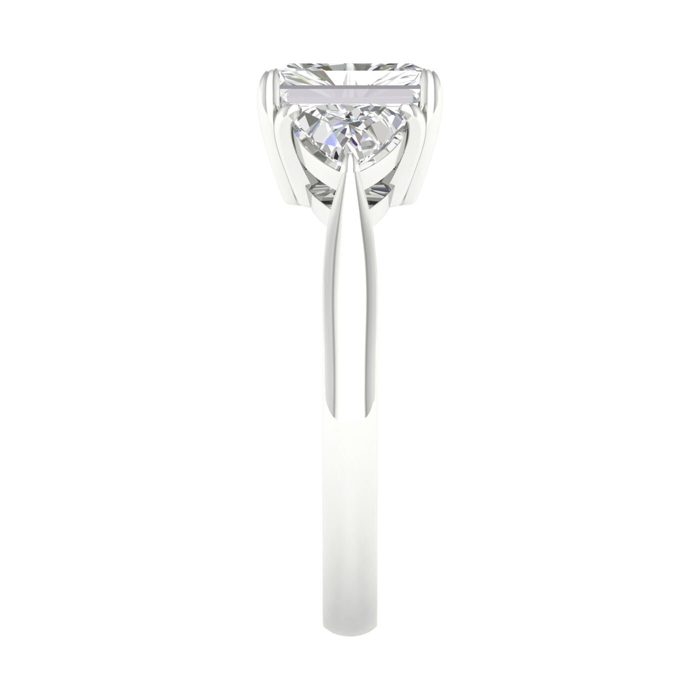 14K White Gold 2.66 Carat 3 Stone Ring (Radiant+Trillion) Brilliant Cut Lab Grown Diamond Engagement Ring