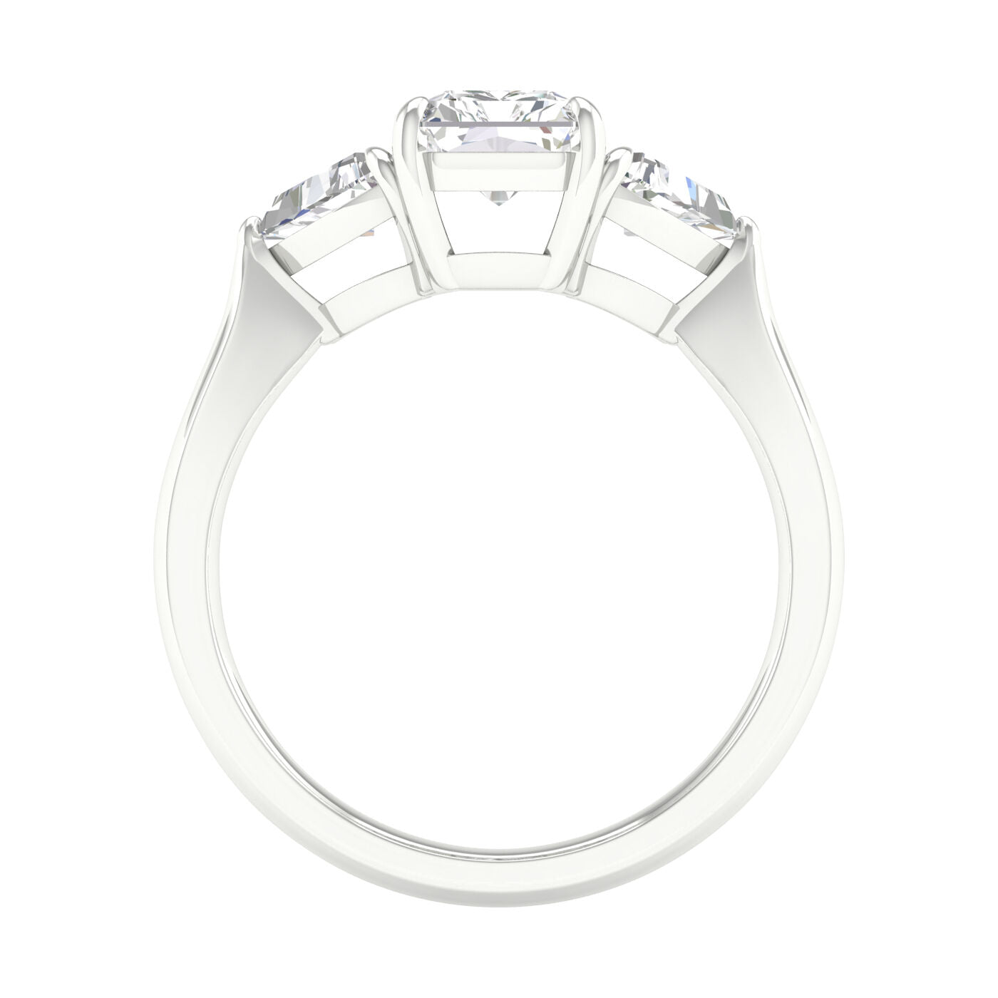 14K White Gold 2.66 Carat 3 Stone Ring (Radiant+Trillion) Brilliant Cut Lab Grown Diamond Engagement Ring