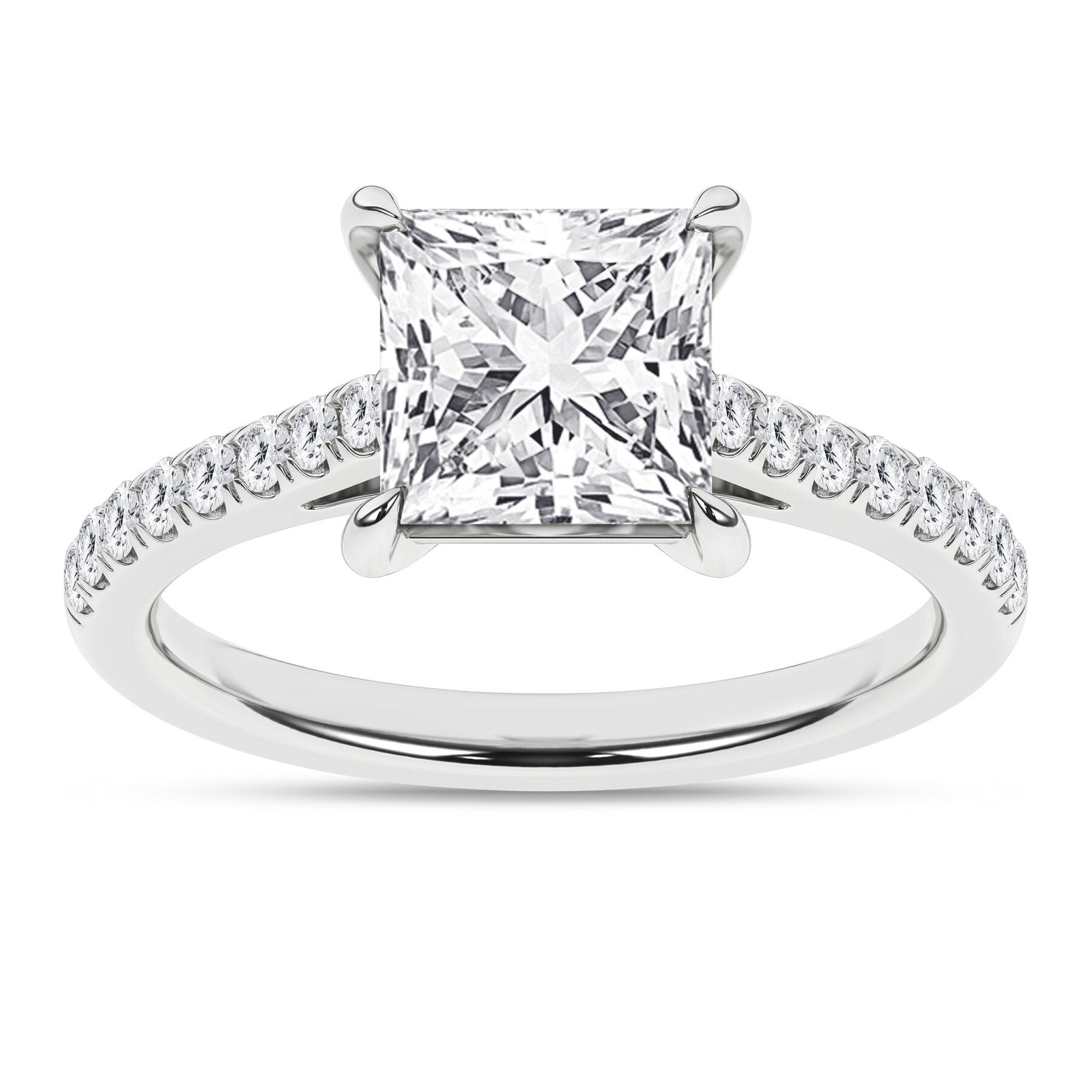 14K White Gold 2.25 Carat Princess Brilliant Cut Lab Grown Diamond Engagement Ring