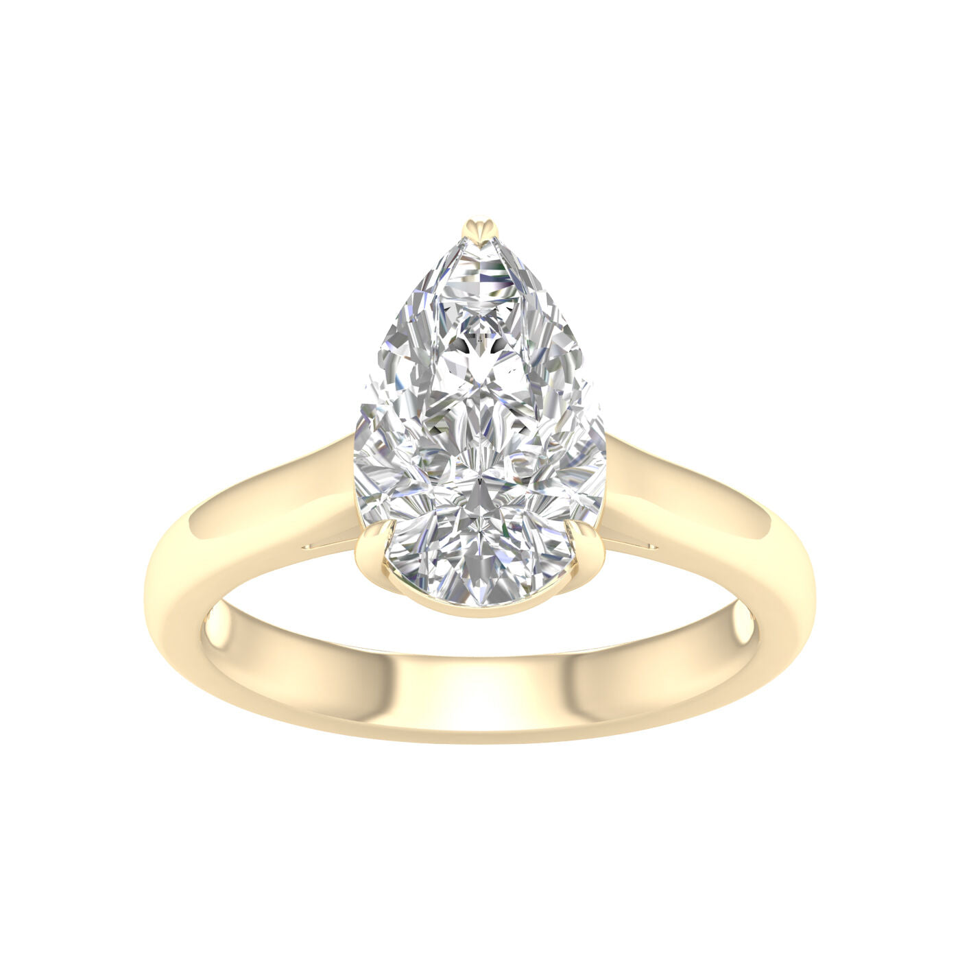 14K Yellow Gold 3.00 Carat Pear Brilliant Cut Lab Grown Diamond Solitaire Engagement Ring