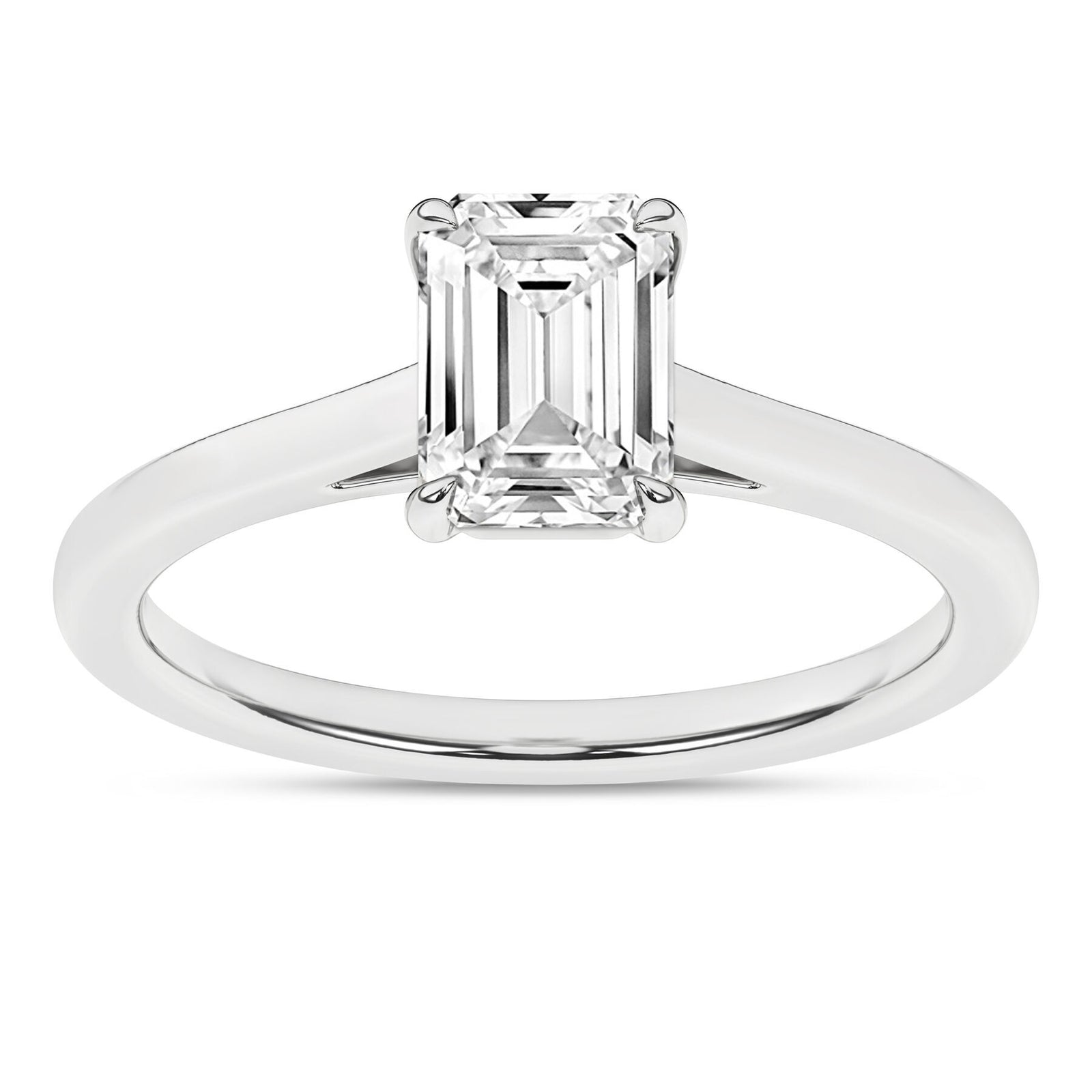 14K White Gold 1.00 Carat Emerald Cut Lab Grown Diamond Solitaire Engagement Ring