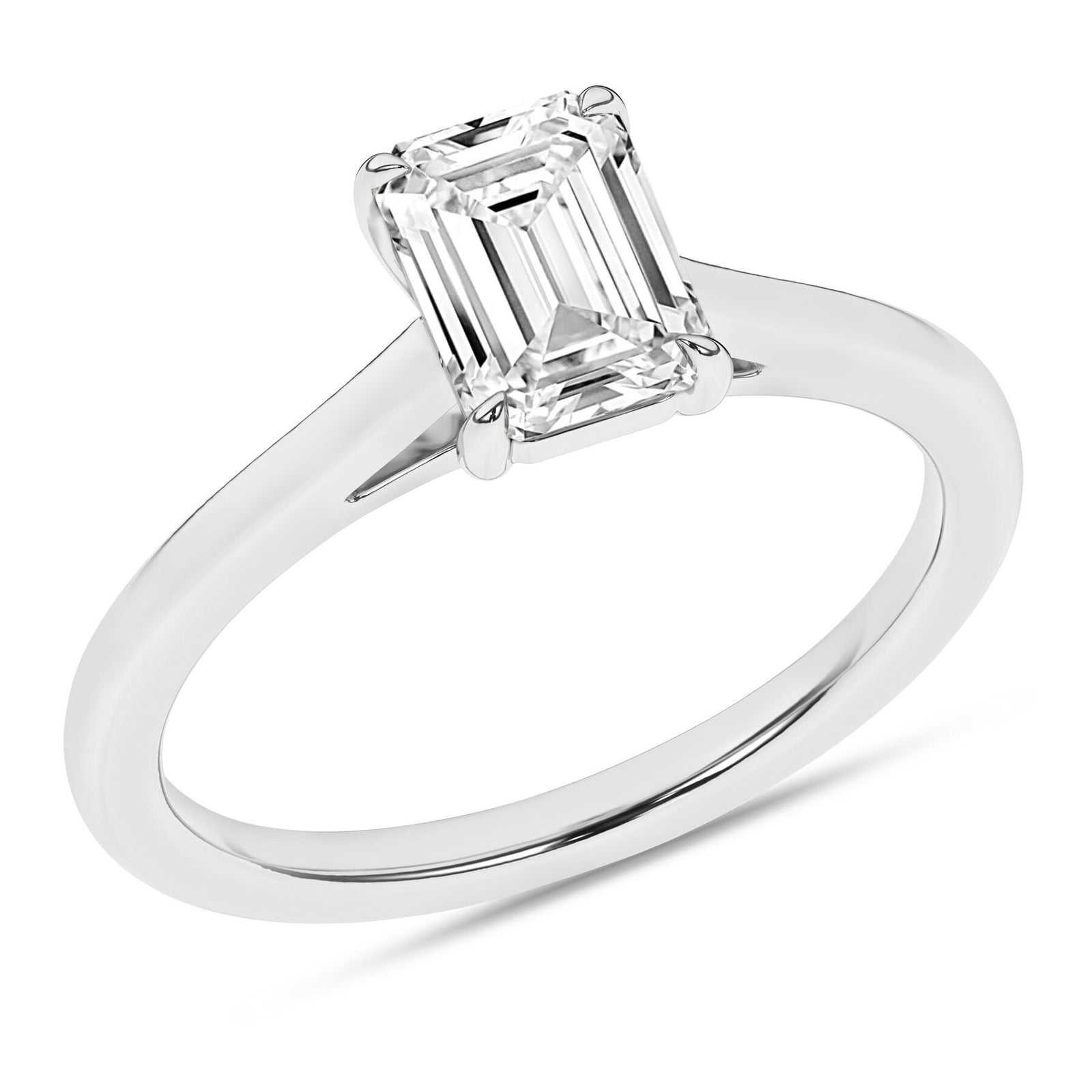 14K White Gold 1.00 Carat Emerald Cut Lab Grown Diamond Solitaire Engagement Ring
