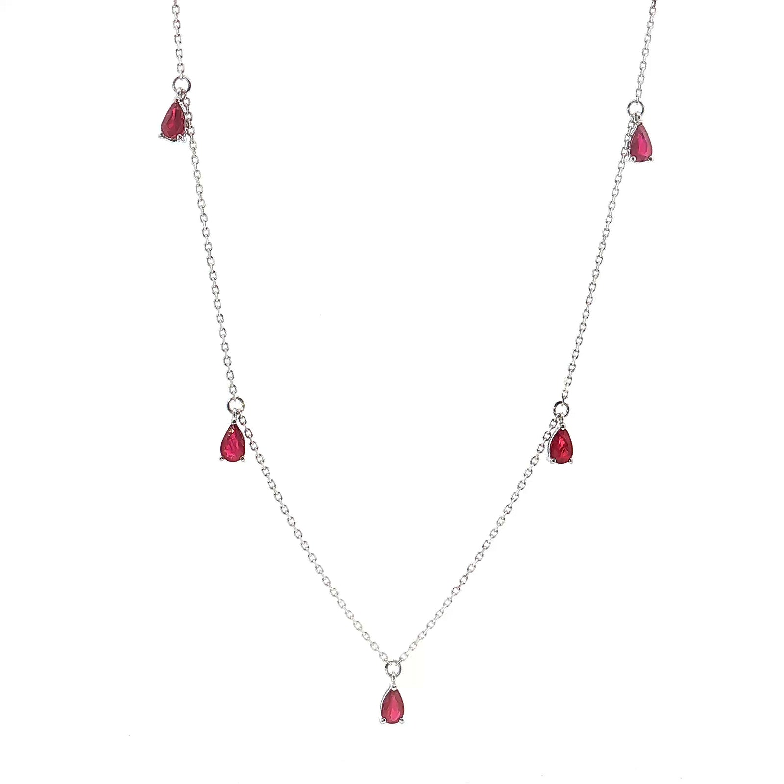 14K White Gold 1.03cttw. Pear Ruby Drop Station Necklace
