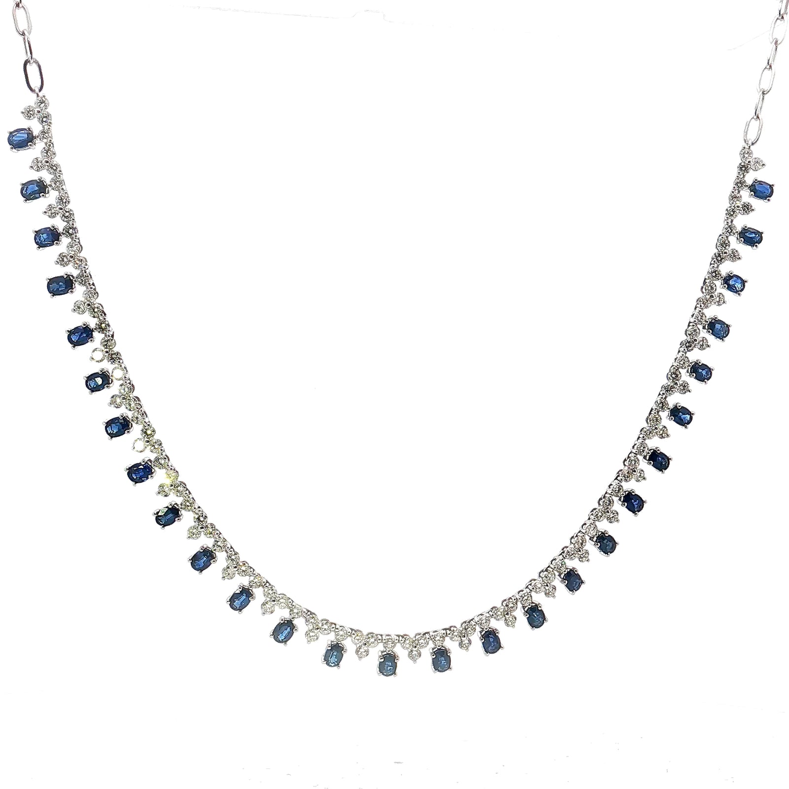 14K White Gold 5.50cttw. Sapphire & 5.00cttw. Diamond Tennis Necklace